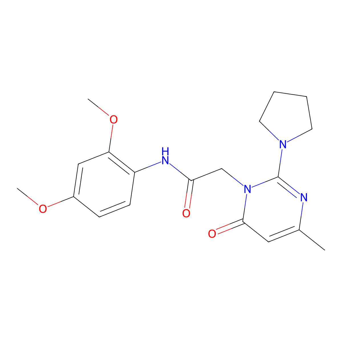 N-(2,4-dimethoxyphenyl)-2-[4-methyl-6-oxo-2-(pyrrolidin-1-yl)-1,6-dihydropyrimidin-1-yl]acetamide molecular structure, CAS 1251559-29-1