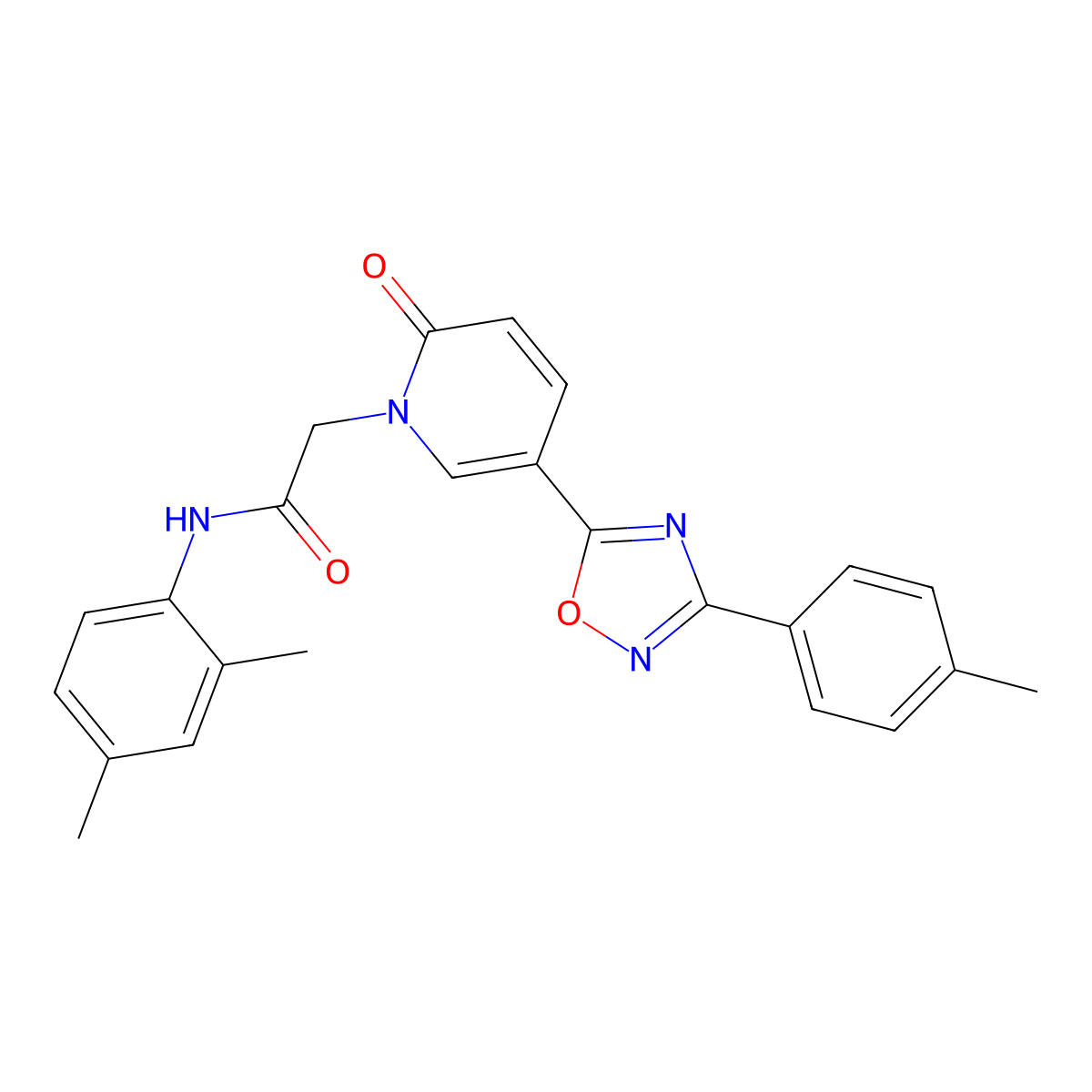 N-(2,4-dimethylphenyl)-2-(2-oxo-5-(3-(p-tolyl)-1,2,4-oxadiazol-5-yl)pyridin-1(2H)-yl)acetamide molecular structure, CAS 1251559-46-2