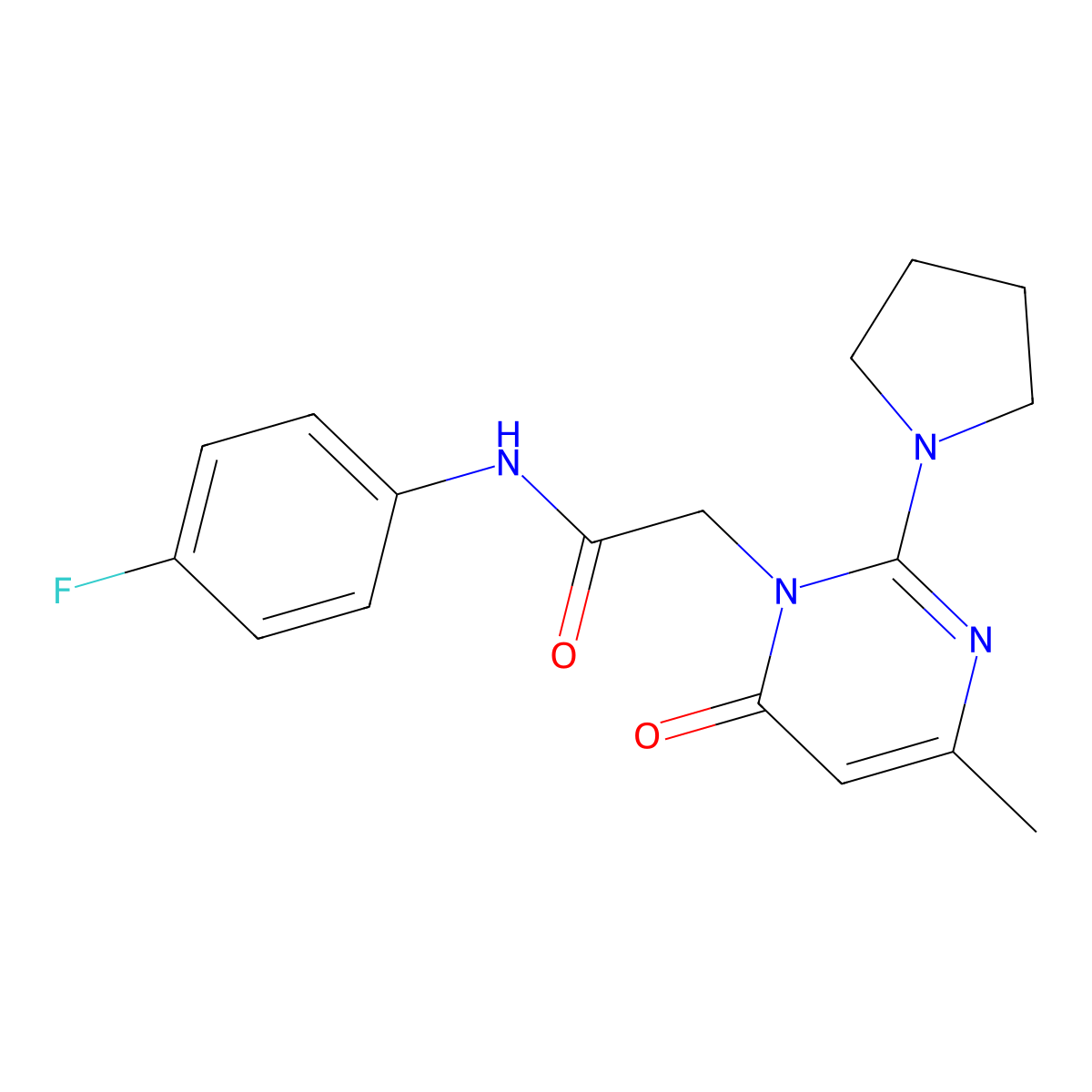 N-(4-fluorophenyl)-2-[4-methyl-6-oxo-2-(pyrrolidin-1-yl)-1,6-dihydropyrimidin-1-yl]acetamide molecular structure, CAS 1251559-47-3