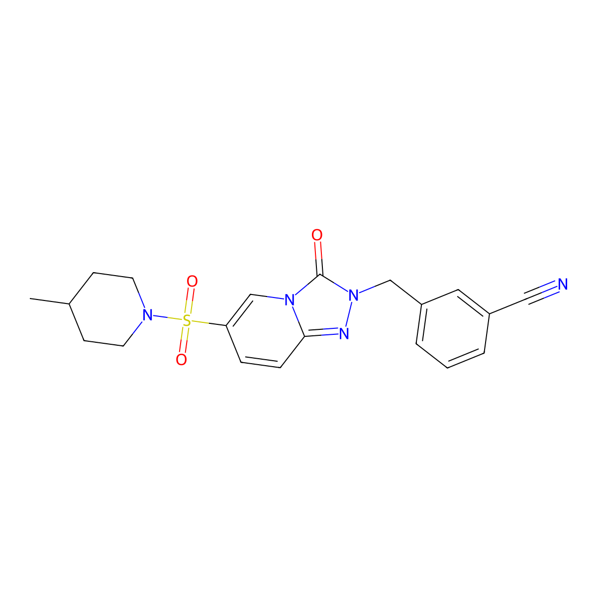 3-((6-((4-methylpiperidin-1-yl)sulfonyl)-3-oxo-[1,2,4]triazolo[4,3-a]pyridin-2(3H)-yl)methyl)benzonitrile molecular structure, CAS 1251559-49-5