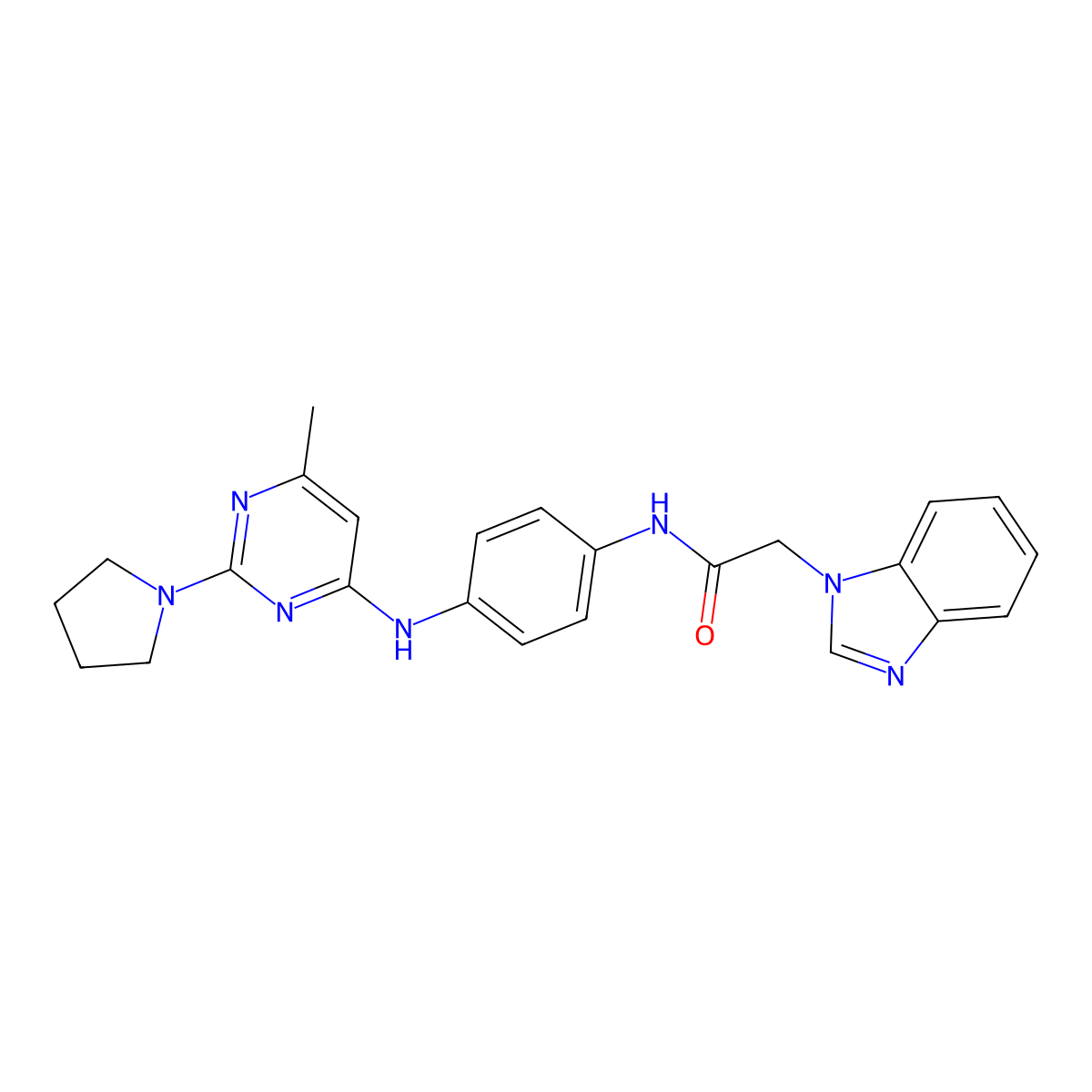 2-(1H-benzo[d]imidazol-1-yl)-N-(4-((6-methyl-2-(pyrrolidin-1-yl)pyrimidin-4-yl)amino)phenyl)acetamide molecular structure, CAS 1251559-50-8