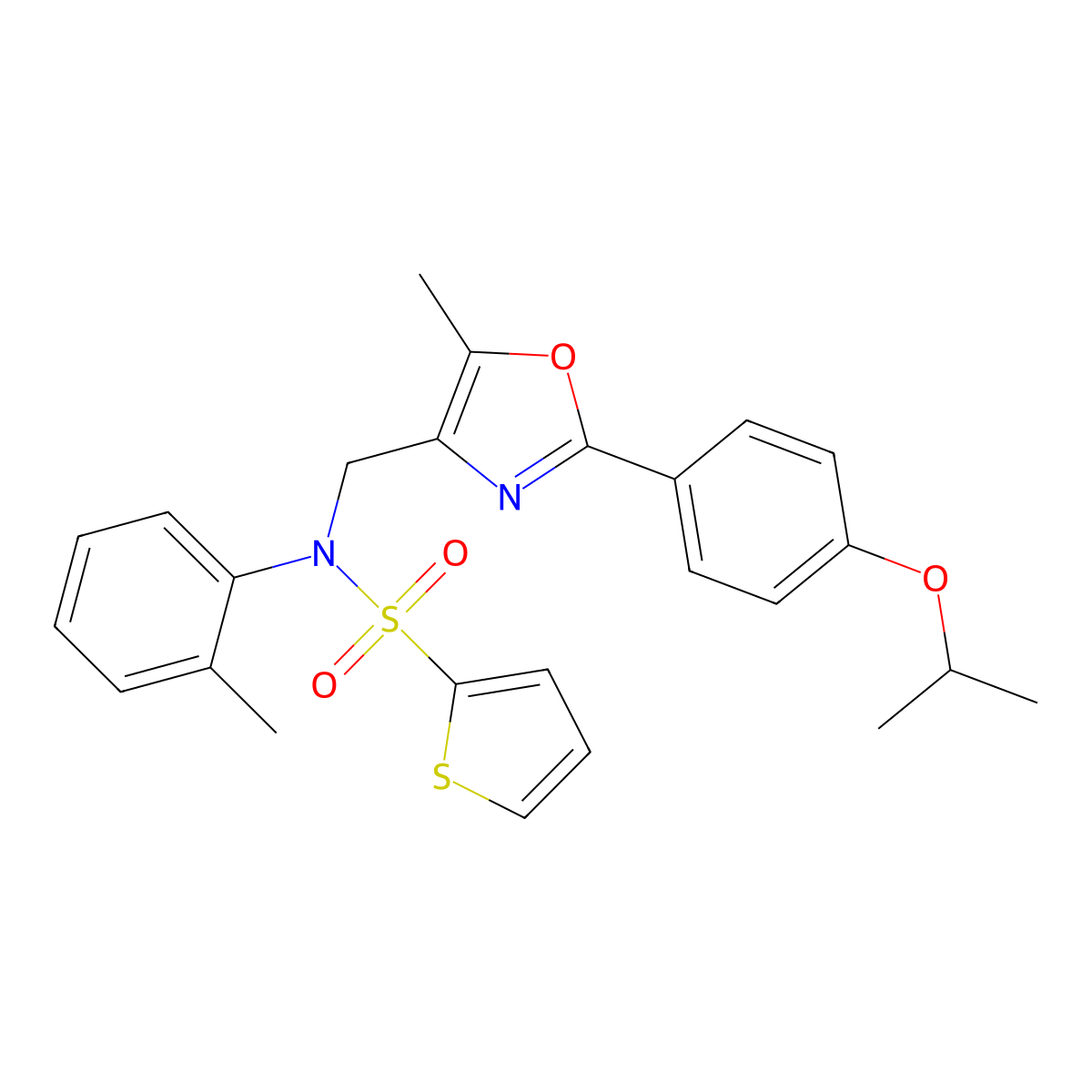 N-({5-methyl-2-[4-(propan-2-yloxy)phenyl]-1,3-oxazol-4-yl}methyl)-N-(2-methylphenyl)thiophene-2-sulfonamide molecular structure, CAS 1251559-52-0