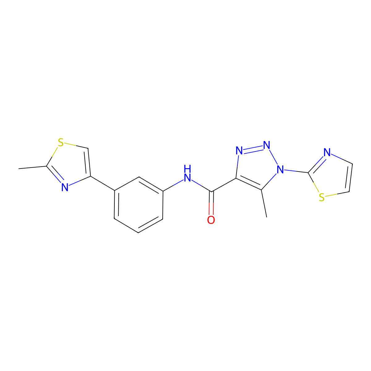 5-methyl-N-(3-(2-methylthiazol-4-yl)phenyl)-1-(thiazol-2-yl)-1H-1,2,3-triazole-4-carboxamide molecular structure, CAS 1251559-58-6