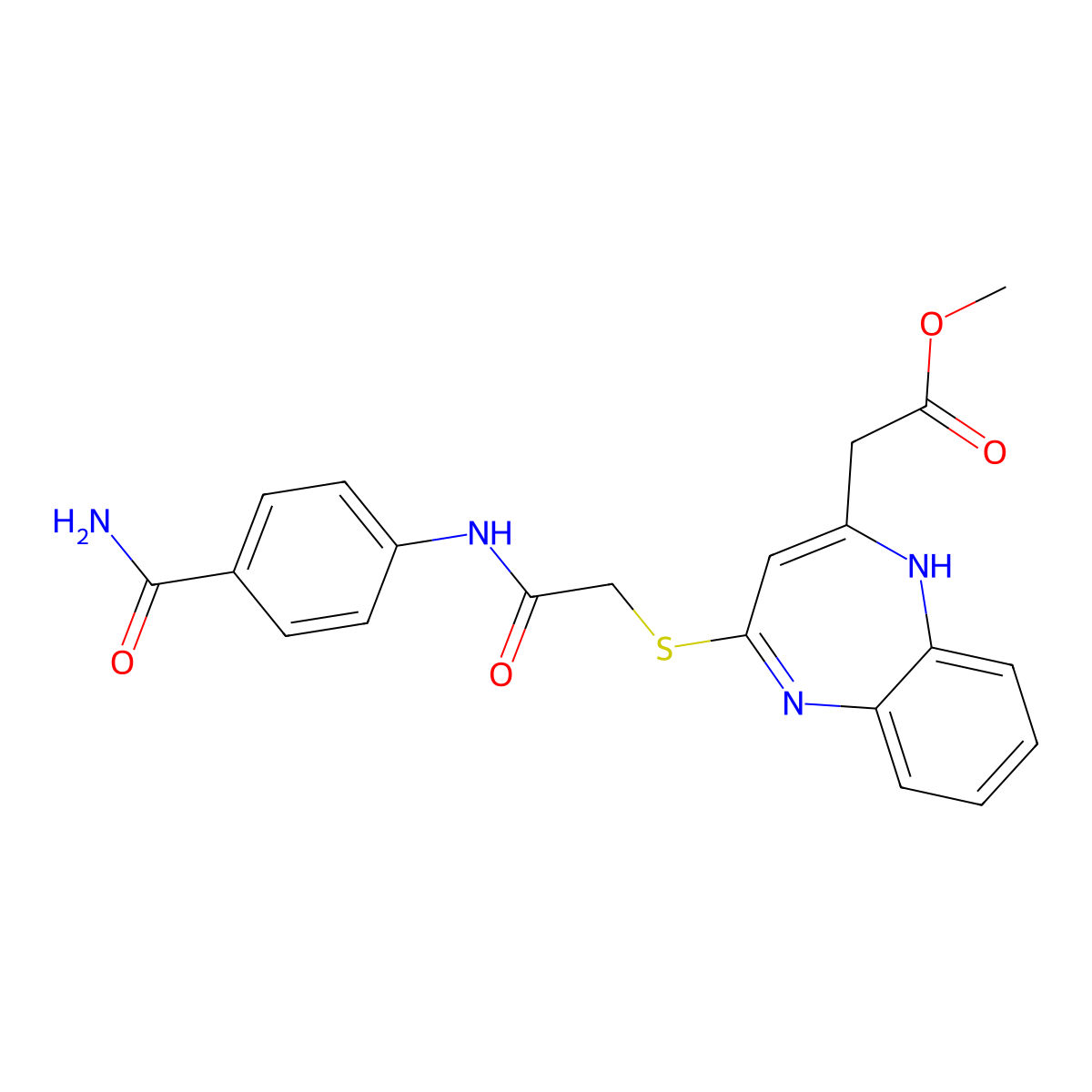 methyl {4-[(2-{[4-(aminocarbonyl)phenyl]amino}-2-oxoethyl)thio]-1H-1,5-benzodiazepin-2-yl}acetate molecular structure, CAS 1251559-60-0