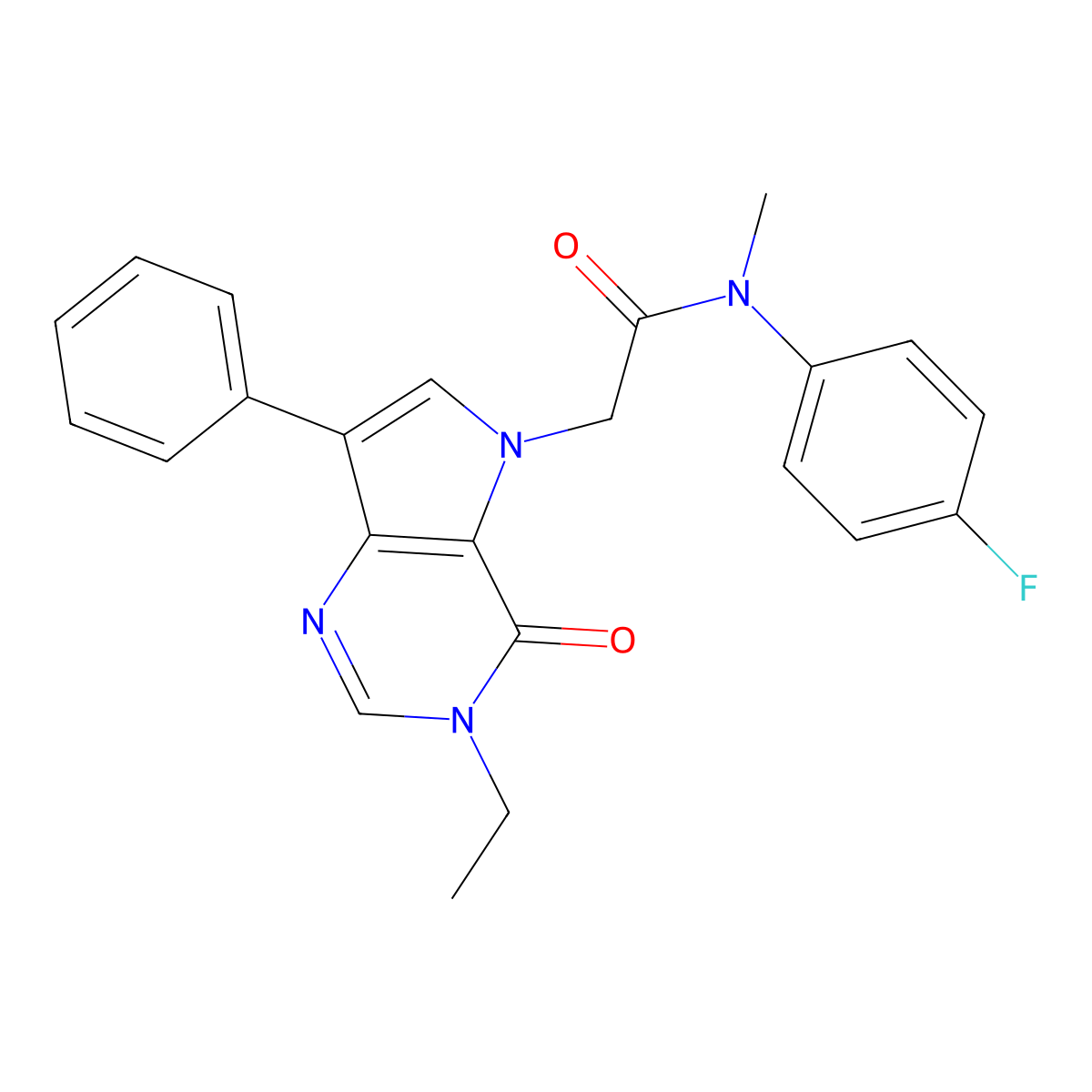2-(3-ethyl-4-oxo-7-phenyl-3,4-dihydro-5H-pyrrolo[3,2-d]pyrimidin-5-yl)-N-(4-fluorophenyl)-N-methylacetamide molecular structure, CAS 1251559-70-2