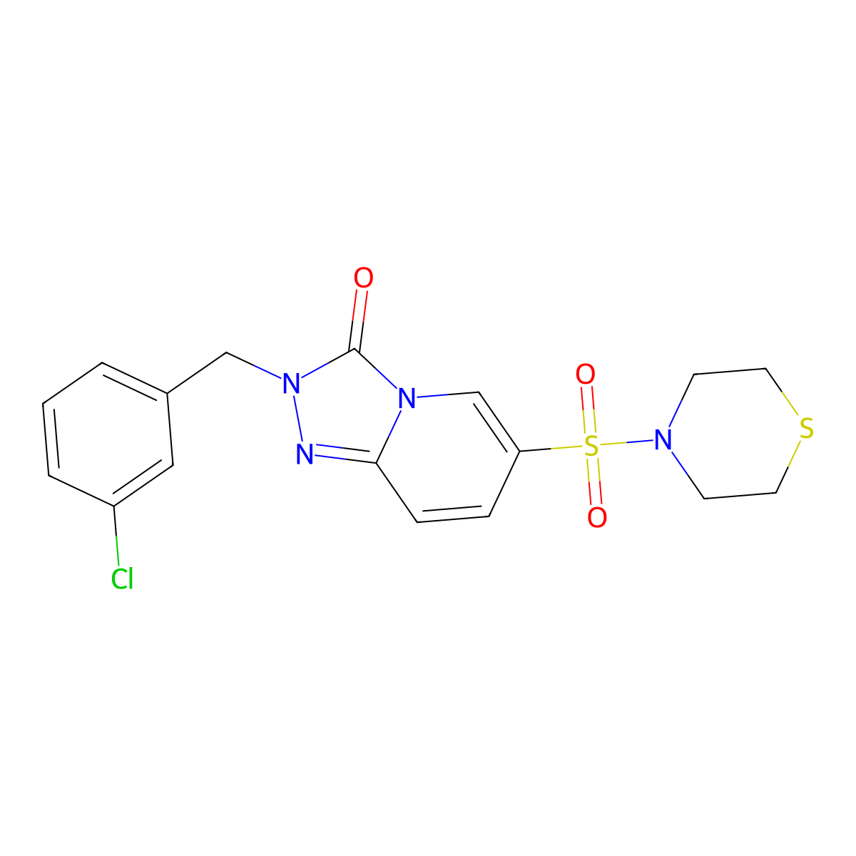 2-(3-chlorobenzyl)-6-(thiomorpholinosulfonyl)-[1,2,4]triazolo[4,3-a]pyridin-3(2H)-one molecular structure, CAS 1251559-75-7