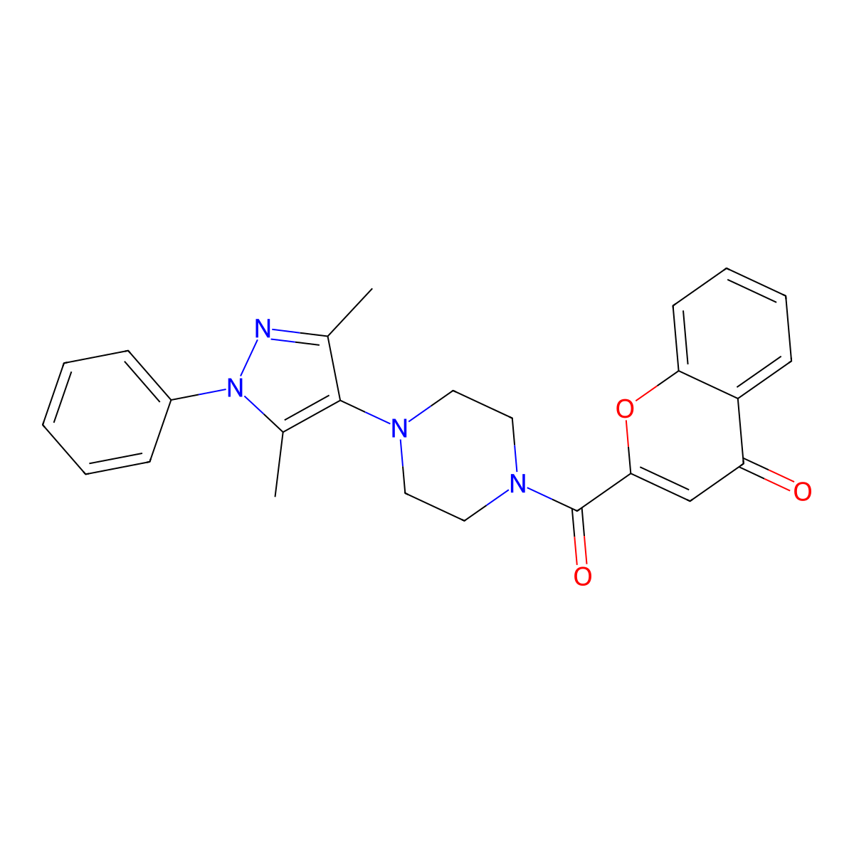 2-(4-(3,5-dimethyl-1-phenyl-1H-pyrazol-4-yl)piperazine-1-carbonyl)-4H-chromen-4-one molecular structure, CAS 1251559-79-1