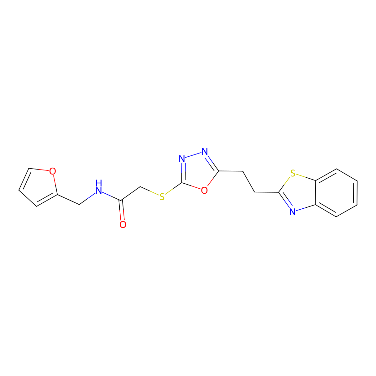 2-((5-(2-(benzo[d]thiazol-2-yl)ethyl)-1,3,4-oxadiazol-2-yl)thio)-N-(furan-2-ylmethyl)acetamide molecular structure, CAS 1251559-84-8