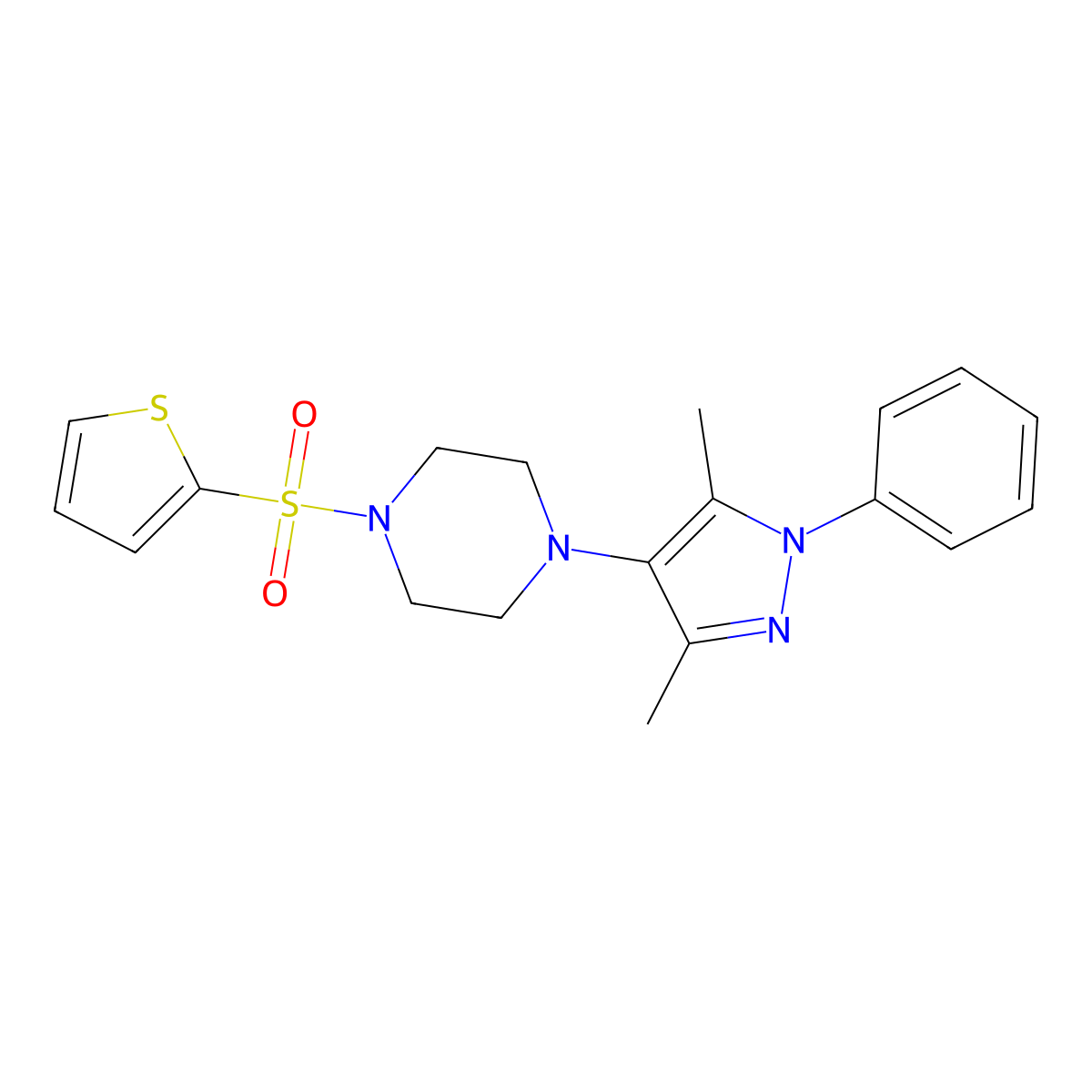 1-(3,5-dimethyl-1-phenyl-1H-pyrazol-4-yl)-4-(thiophen-2-ylsulfonyl)piperazine molecular structure, CAS 1251559-96-2