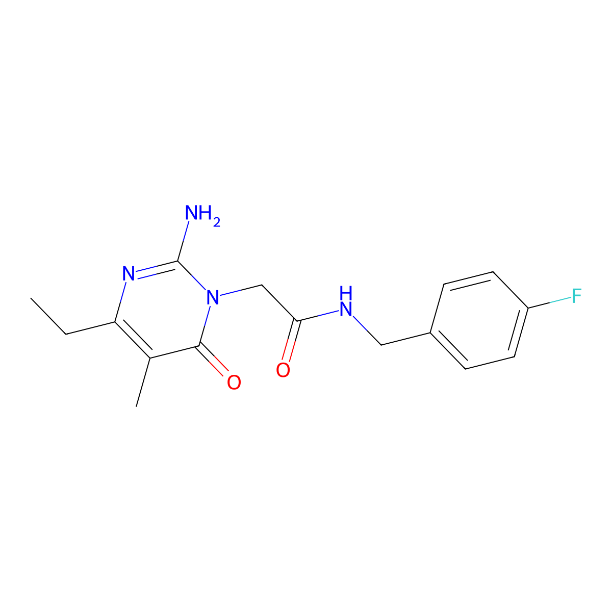 2-(2-amino-4-ethyl-5-methyl-6-oxopyrimidin-1(6H)-yl)-N-(4-fluorobenzyl)acetamide molecular structure, CAS 1251560-03-8