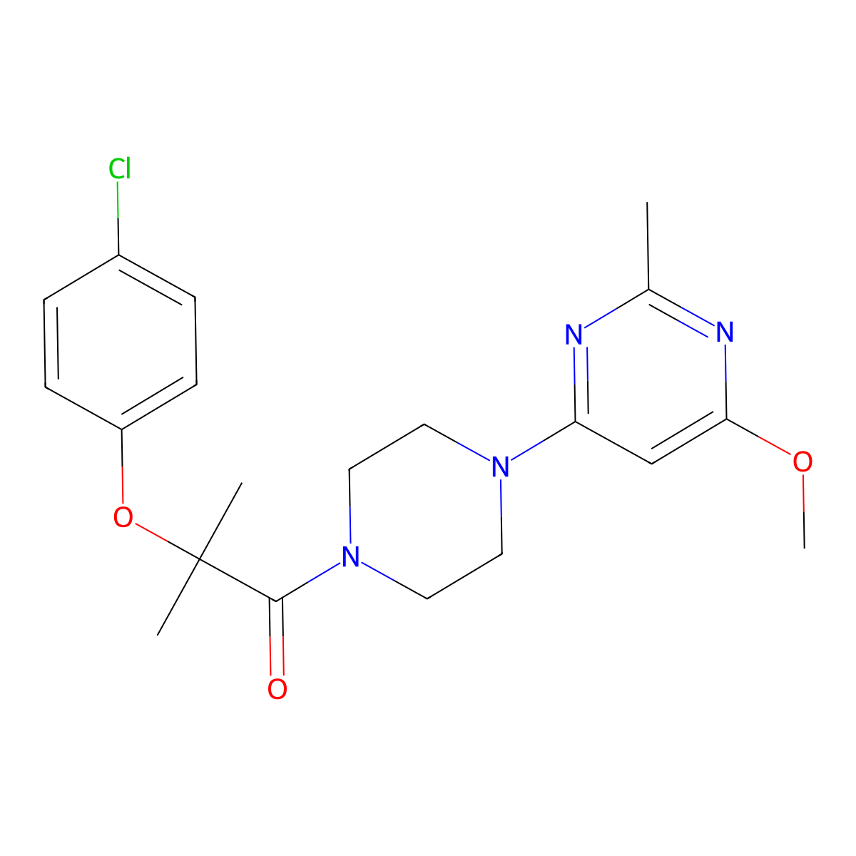 2-(4-Chlorophenoxy)-1-[4-(6-methoxy-2-methylpyrimidin-4-yl)piperazin-1-yl]-2-methylpropan-1-one molecular structure, CAS 1251560-06-1
