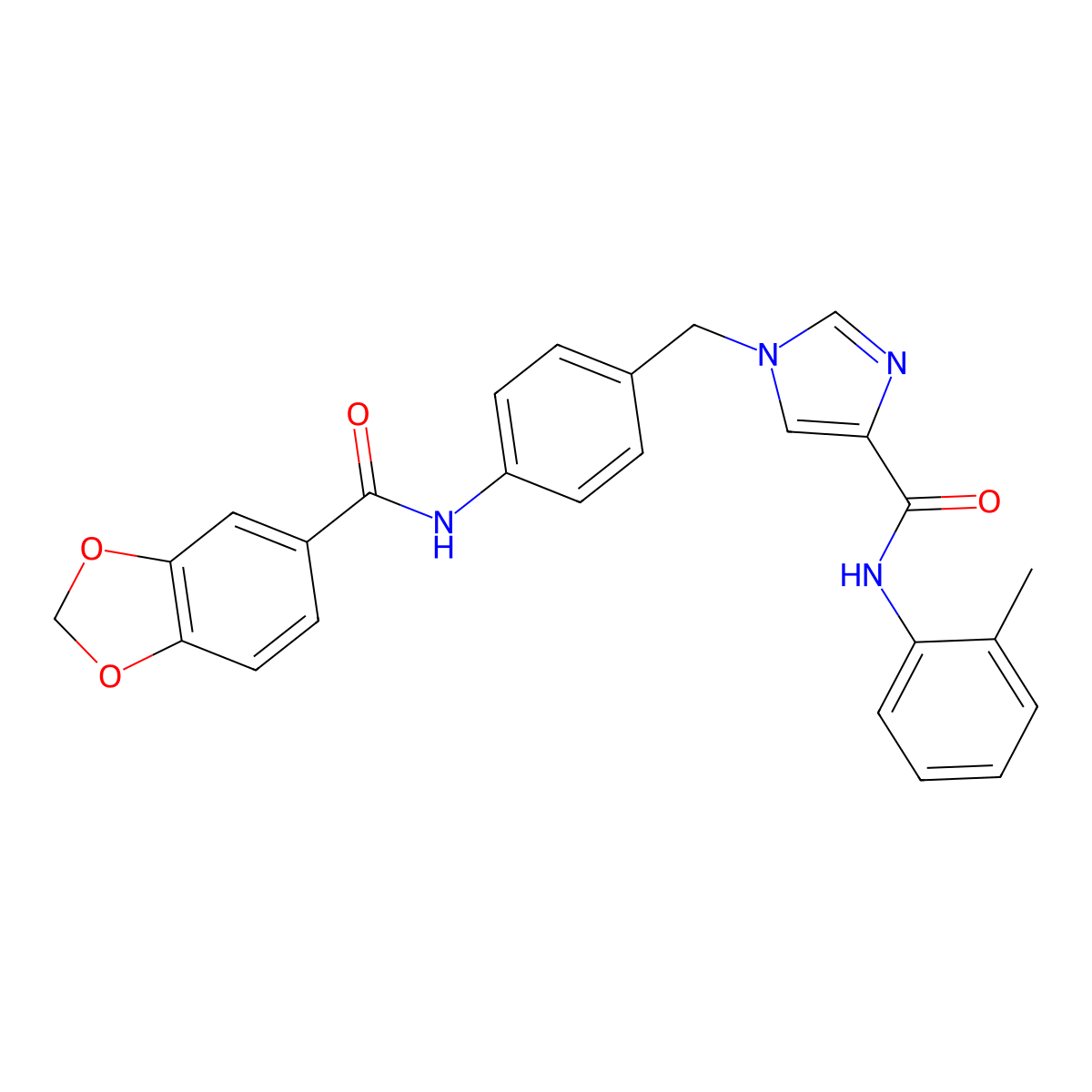 1-{[4-(2H-1,3-benzodioxole-5-amido)phenyl]methyl}-N-(2-methylphenyl)-1H-imidazole-4-carboxamide molecular structure, CAS 1251560-11-8