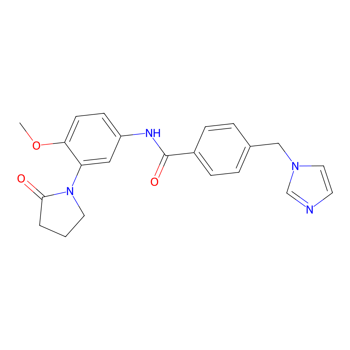 4-((1H-imidazol-1-yl)methyl)-N-(4-methoxy-3-(2-oxopyrrolidin-1-yl)phenyl)benzamide molecular structure, CAS 1251560-12-9