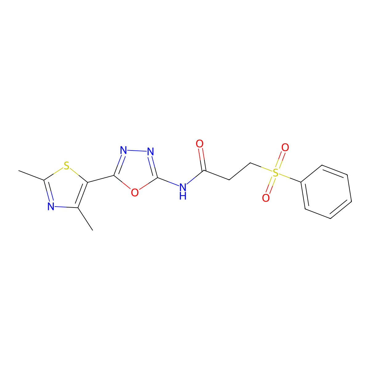 N-(5-(2,4-dimethylthiazol-5-yl)-1,3,4-oxadiazol-2-yl)-3-(phenylsulfonyl)propanamide molecular structure, CAS 1251560-25-4