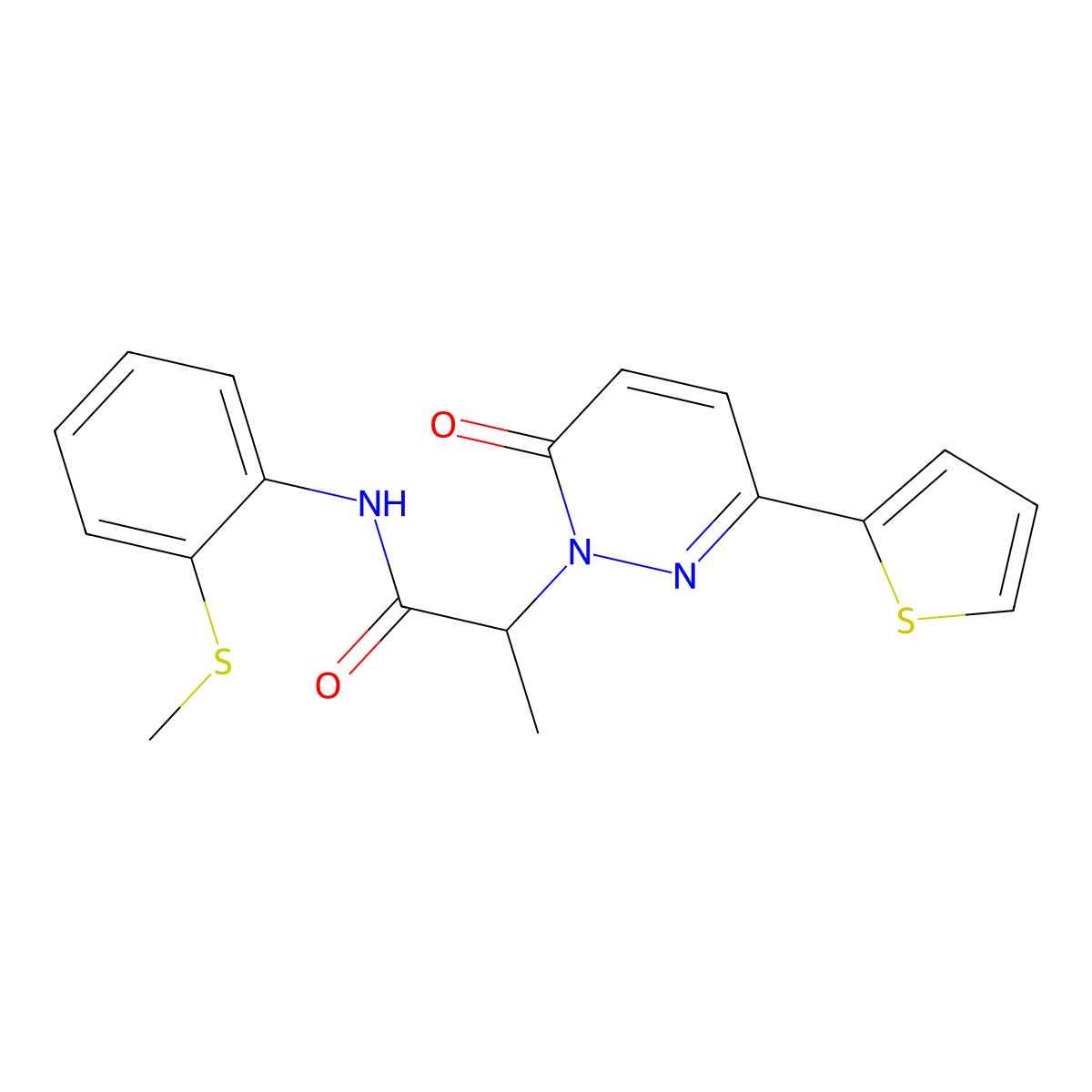 N-(2-(methylthio)phenyl)-2-(6-oxo-3-(thiophen-2-yl)pyridazin-1(6H)-yl)propanamide molecular structure, CAS 1251560-29-8
