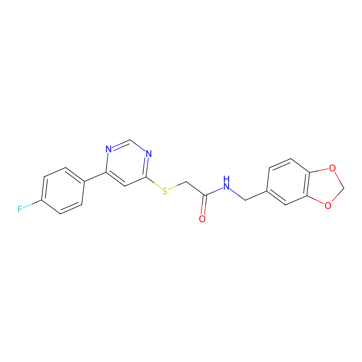 N-(benzo[d][1,3]dioxol-5-ylmethyl)-2-((6-(4-fluorophenyl)pyrimidin-4-yl)thio)acetamide molecular structure, CAS 1251560-37-8