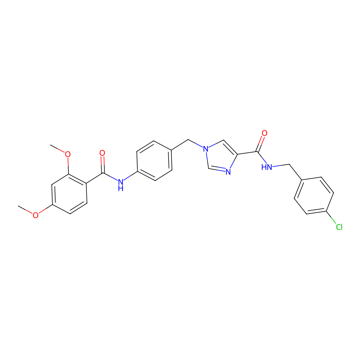 N-[(4-chlorophenyl)methyl]-1-{[4-(2,4-dimethoxybenzamido)phenyl]methyl}-1H-imidazole-4-carboxamide molecular structure, CAS 1251560-38-9