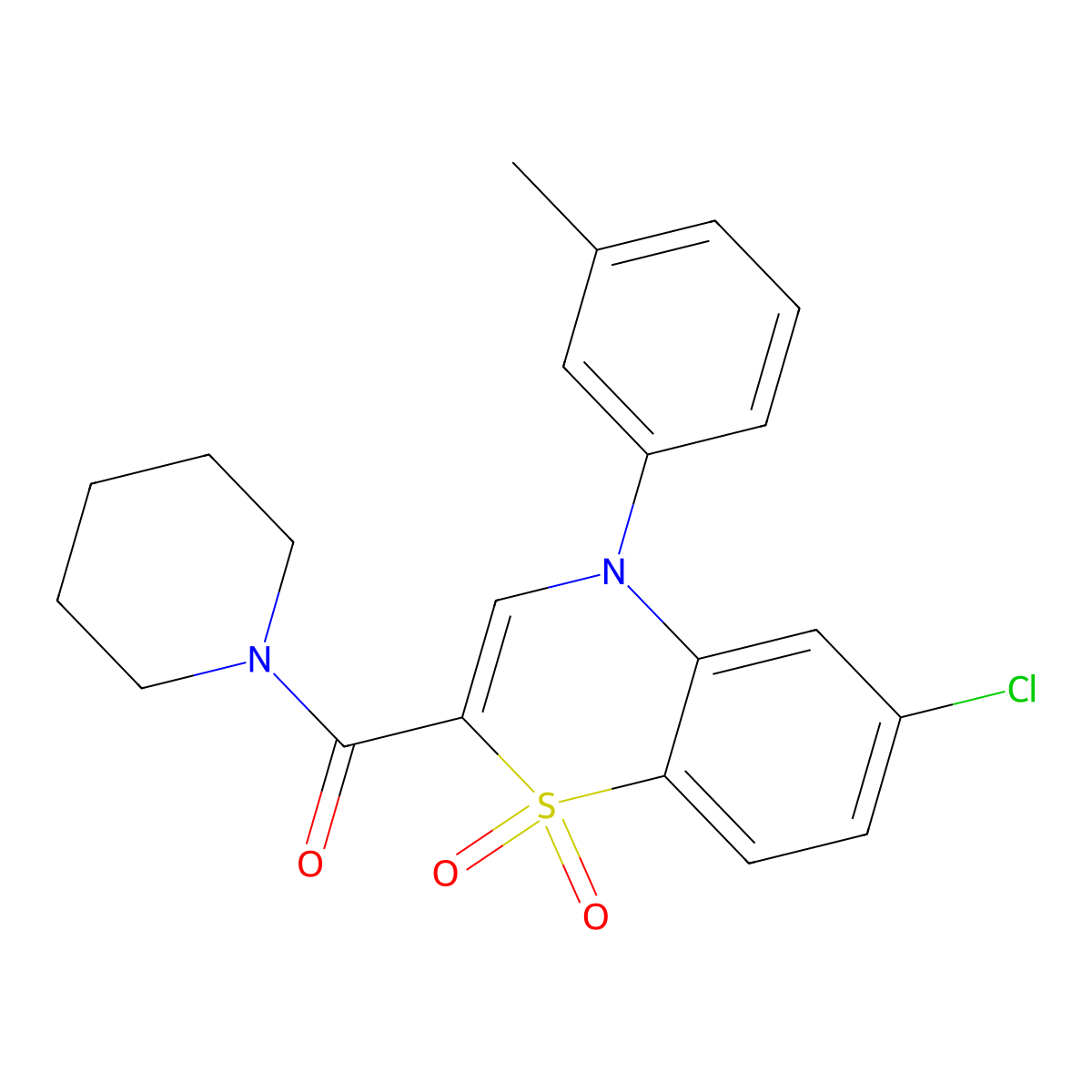 6-chloro-4-(3-methylphenyl)-2-(piperidine-1-carbonyl)-4H-1lambda6,4-benzothiazine-1,1-dione molecular structure, CAS 1251560-39-0