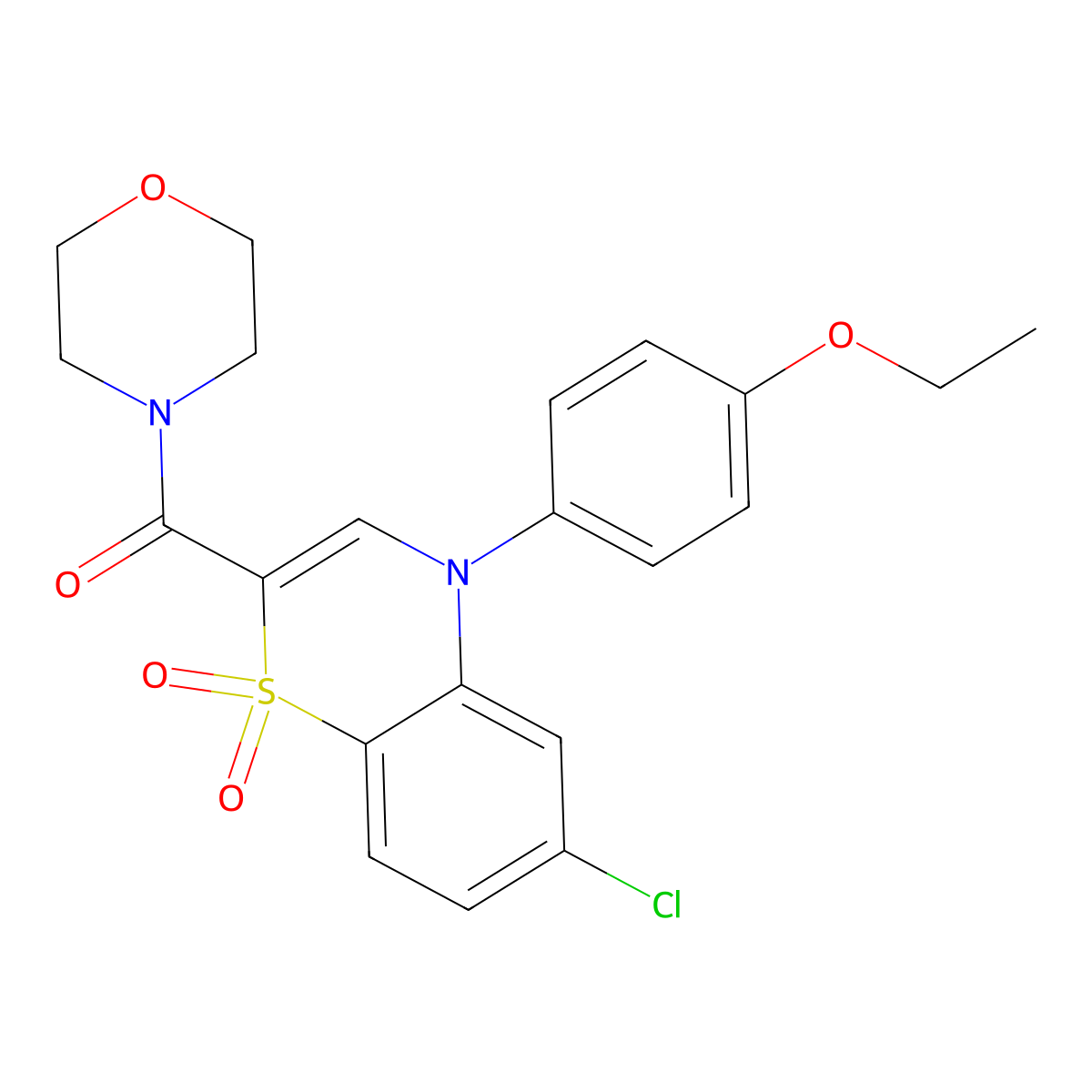 (6-chloro-4-(4-ethoxyphenyl)-1,1-dioxido-4H-benzo[b][1,4]thiazin-2-yl)(morpholino)methanone molecular structure, CAS 1251560-43-6