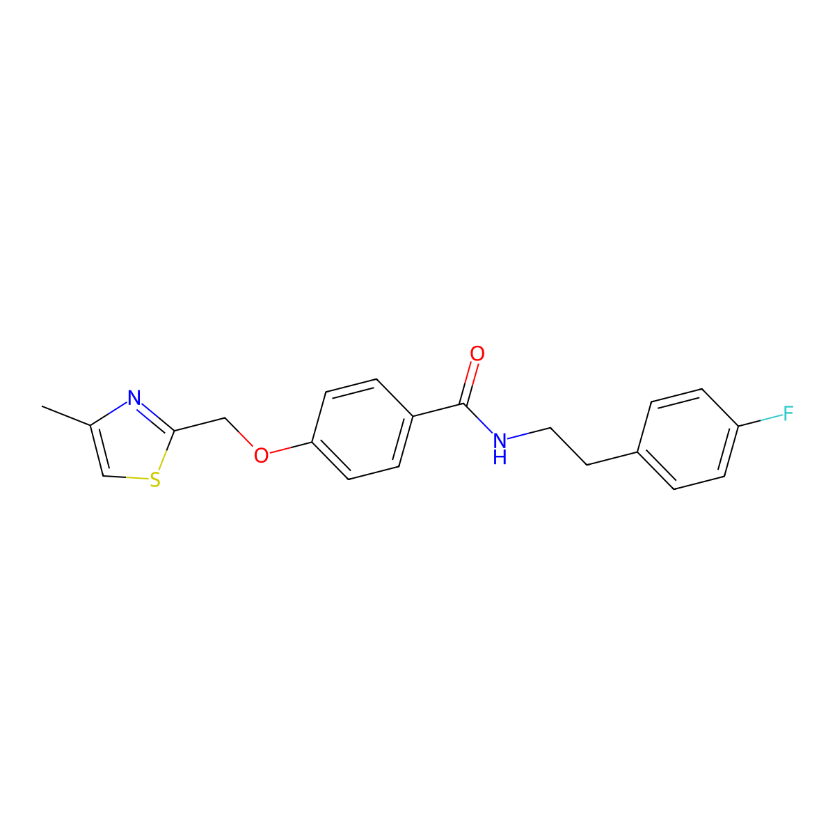 N-(4-fluorophenethyl)-4-((4-methylthiazol-2-yl)methoxy)benzamide molecular structure, CAS 1251560-44-7