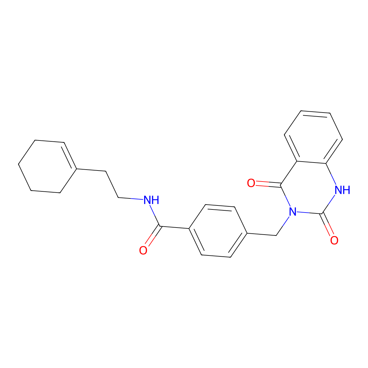 N-(2-(cyclohex-1-en-1-yl)ethyl)-4-((2,4-dioxo-1,2-dihydroquinazolin-3(4H)-yl)methyl)benzamide molecular structure, CAS 1251560-46-9