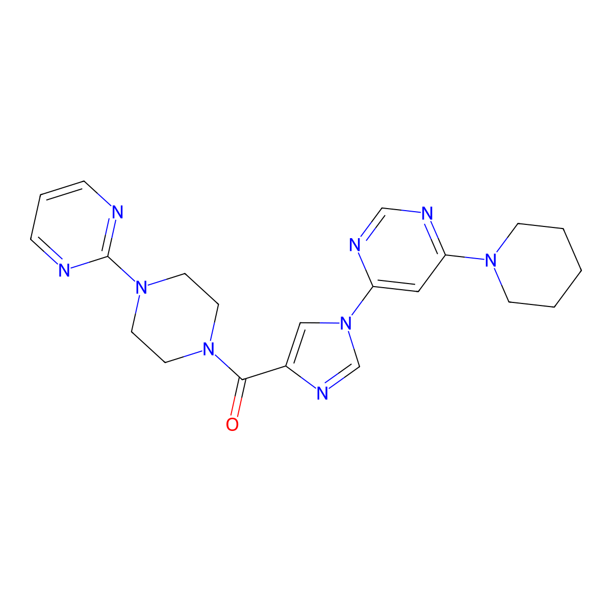 4-(piperidin-1-yl)-6-{4-[4-(pyrimidin-2-yl)piperazine-1-carbonyl]-1H-imidazol-1-yl}pyrimidine molecular structure, CAS 1251560-49-2