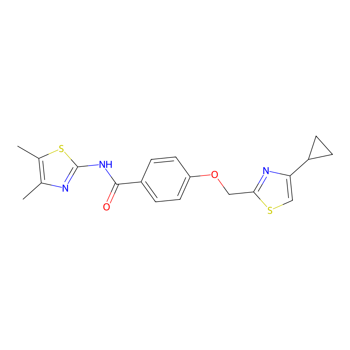 4-((4-cyclopropylthiazol-2-yl)methoxy)-N-(4,5-dimethylthiazol-2-yl)benzamide molecular structure, CAS 1251560-54-9
