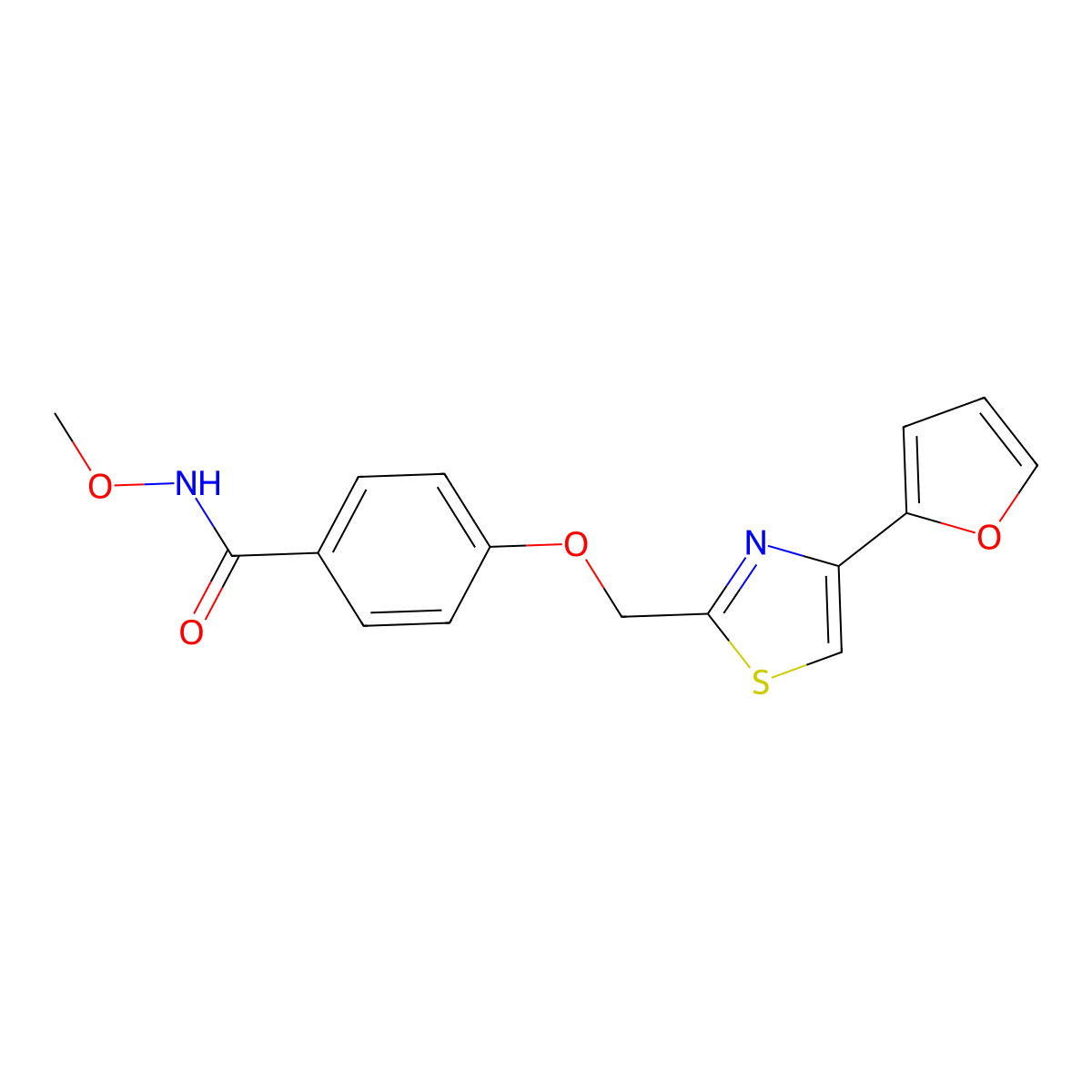 4-((4-(furan-2-yl)thiazol-2-yl)methoxy)-N-methoxybenzamide molecular structure, CAS 1251560-63-0