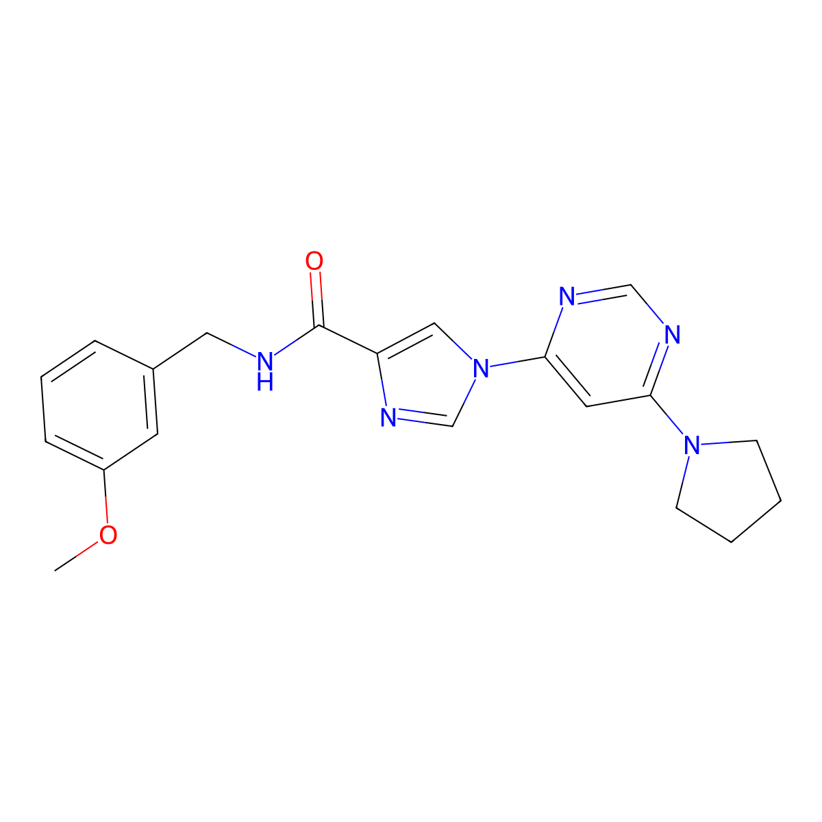 N-[(3-methoxyphenyl)methyl]-1-[6-(pyrrolidin-1-yl)pyrimidin-4-yl]-1H-imidazole-4-carboxamide molecular structure, CAS 1251560-64-1