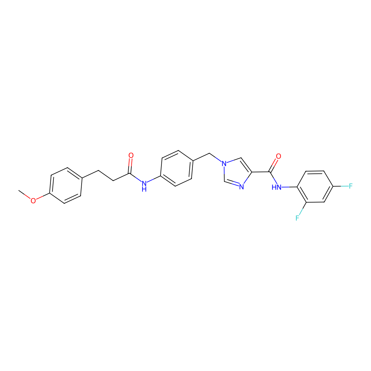 N-(2,4-difluorophenyl)-1-(4-(3-(4-methoxyphenyl)propanamido)benzyl)-1H-imidazole-4-carboxamide molecular structure, CAS 1251560-66-3
