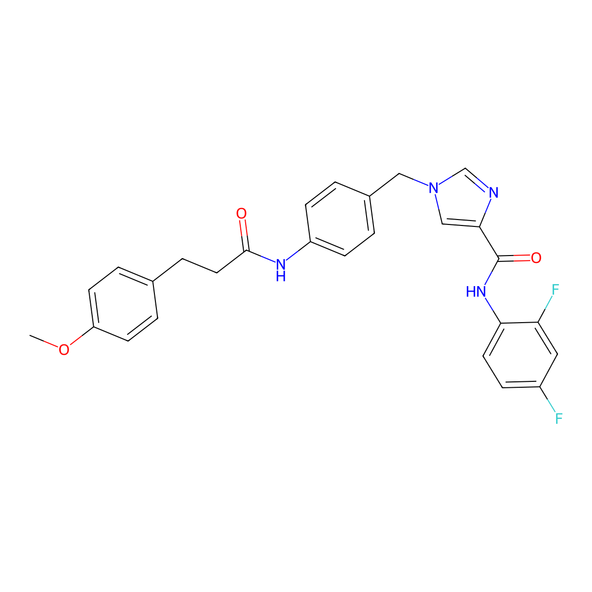 N-(2,4-difluorophenyl)-1-(4-(3-(4-methoxyphenyl)propanamido)benzyl)-1H-imidazole-4-carboxamide molecular structure, CAS 1251560-66-3