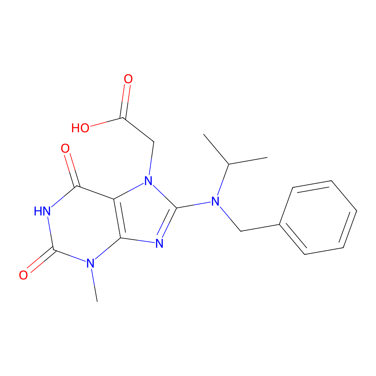 2-(8-(benzyl(isopropyl)amino)-3-methyl-2,6-dioxo-2,3-dihydro-1H-purin-7(6H)-yl)acetic acid molecular structure, CAS 1251560-69-6