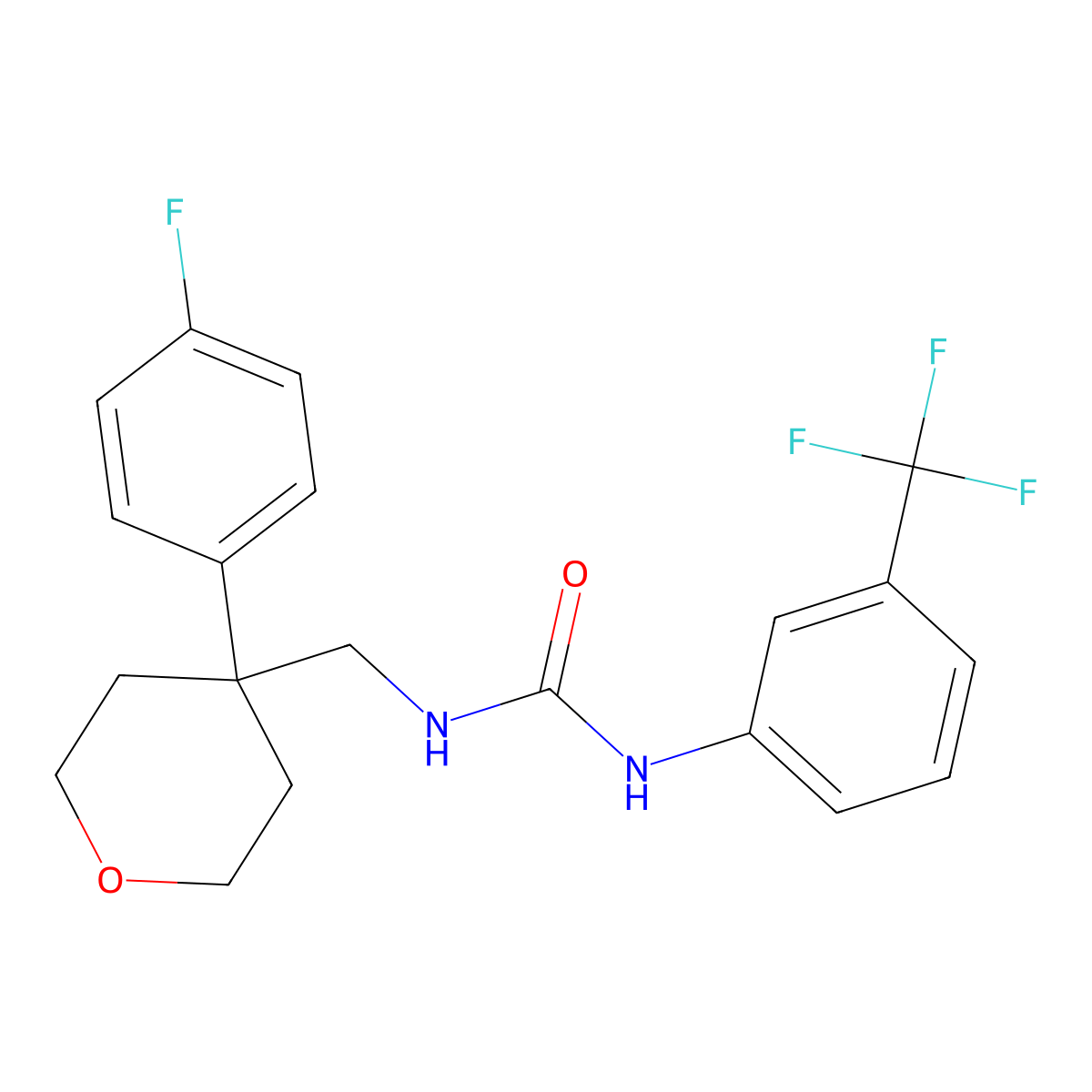 1-((4-(4-fluorophenyl)tetrahydro-2H-pyran-4-yl)methyl)-3-(3-(trifluoromethyl)phenyl)urea molecular structure, CAS 1251560-85-6