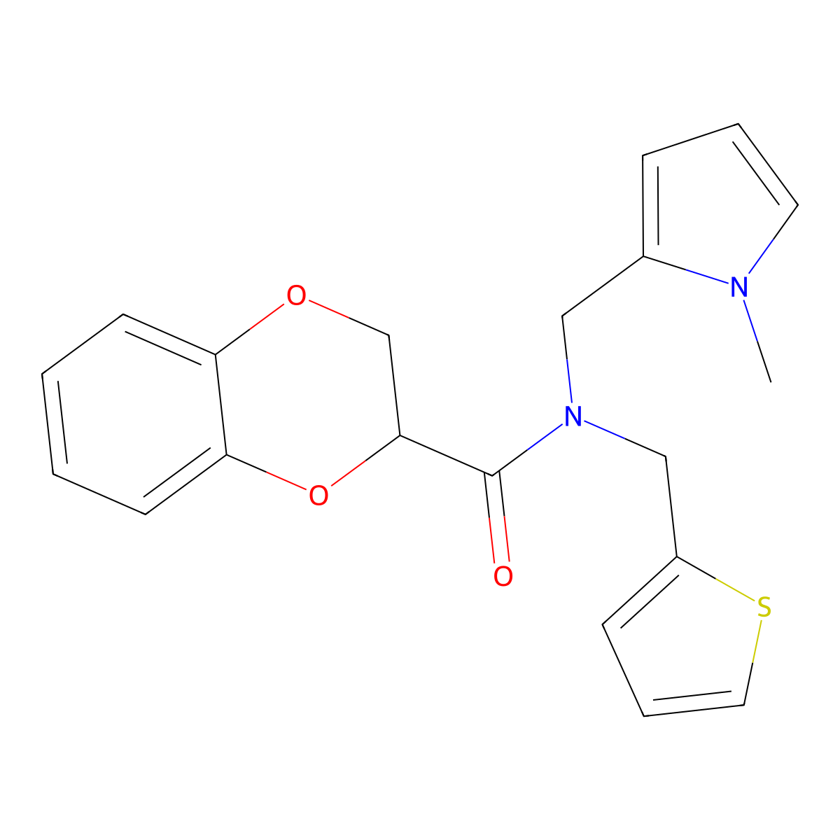 N-((1-methyl-1H-pyrrol-2-yl)methyl)-N-(thiophen-2-ylmethyl)-2,3-dihydrobenzo[b][1,4]dioxine-2-carboxamide molecular structure, CAS 1251560-86-7