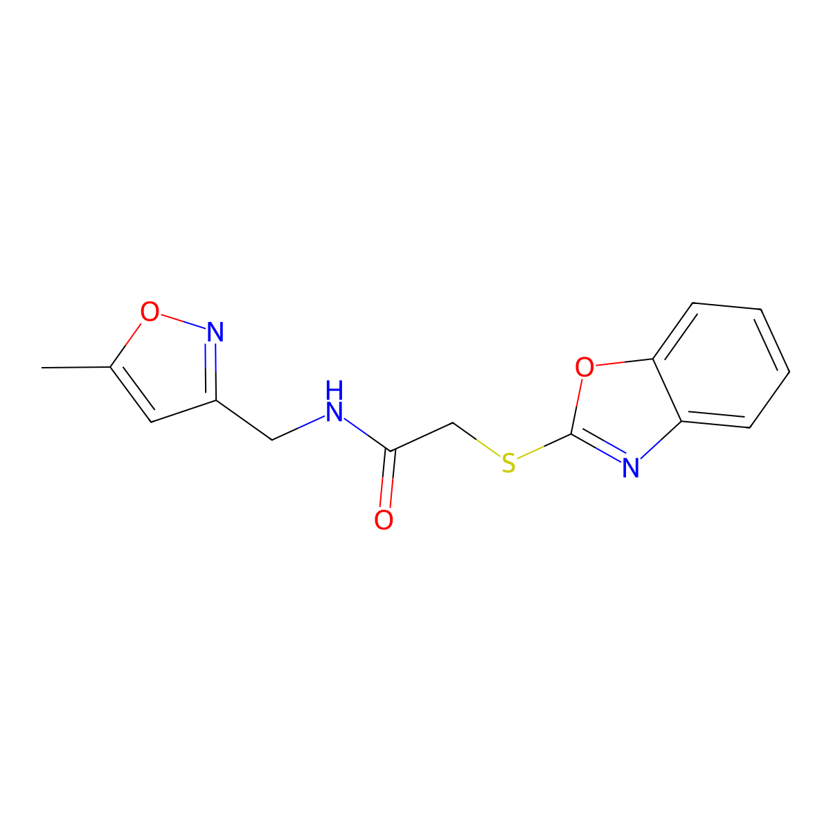 2-(benzo[d]oxazol-2-ylthio)-N-((5-methylisoxazol-3-yl)methyl)acetamide molecular structure, CAS 1251560-95-8