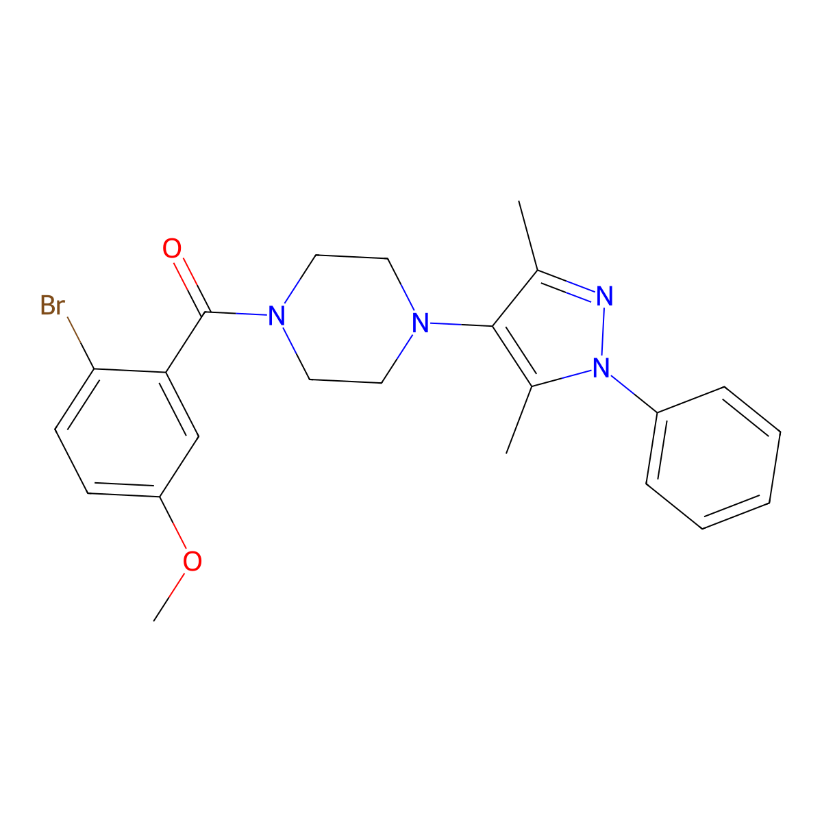 (2-bromo-5-methoxyphenyl)(4-(3,5-dimethyl-1-phenyl-1H-pyrazol-4-yl)piperazin-1-yl)methanone molecular structure, CAS 1251560-97-0