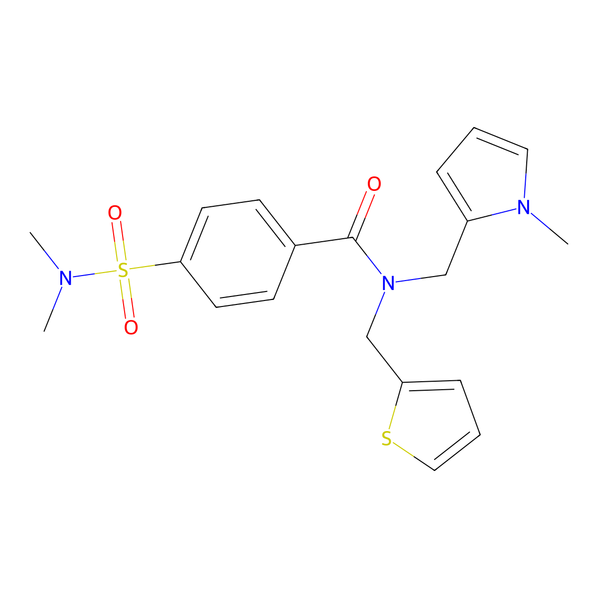 4-(N,N-dimethylsulfamoyl)-N-((1-methyl-1H-pyrrol-2-yl)methyl)-N-(thiophen-2-ylmethyl)benzamide molecular structure, CAS 1251561-05-3