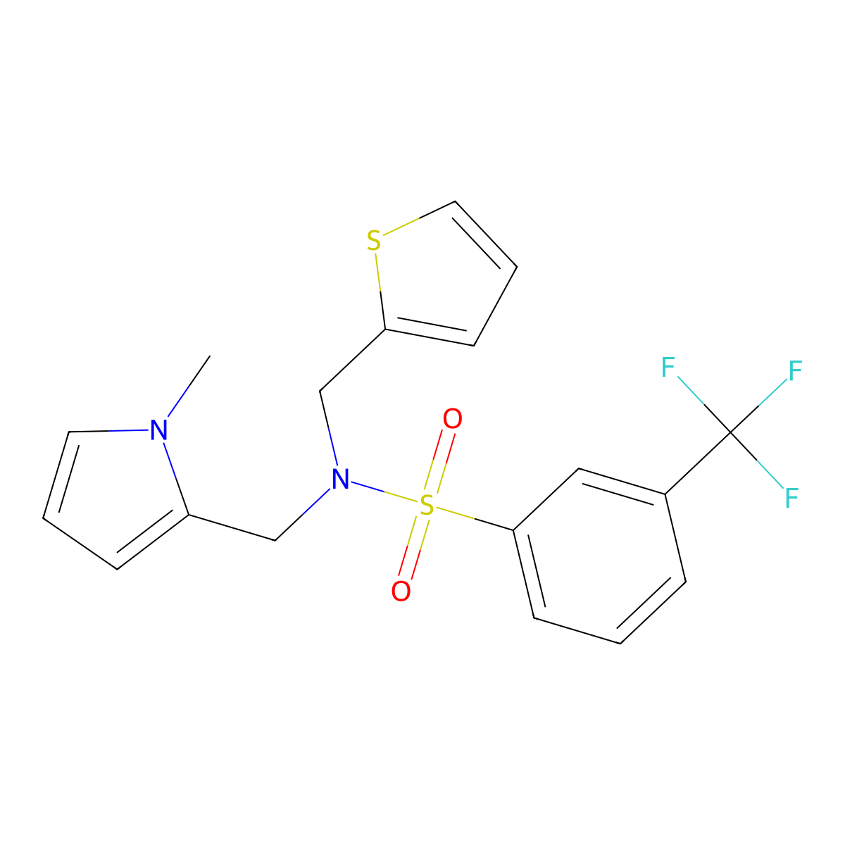 N-((1-methyl-1H-pyrrol-2-yl)methyl)-N-(thiophen-2-ylmethyl)-3-(trifluoromethyl)benzenesulfonamide molecular structure, CAS 1251561-12-2