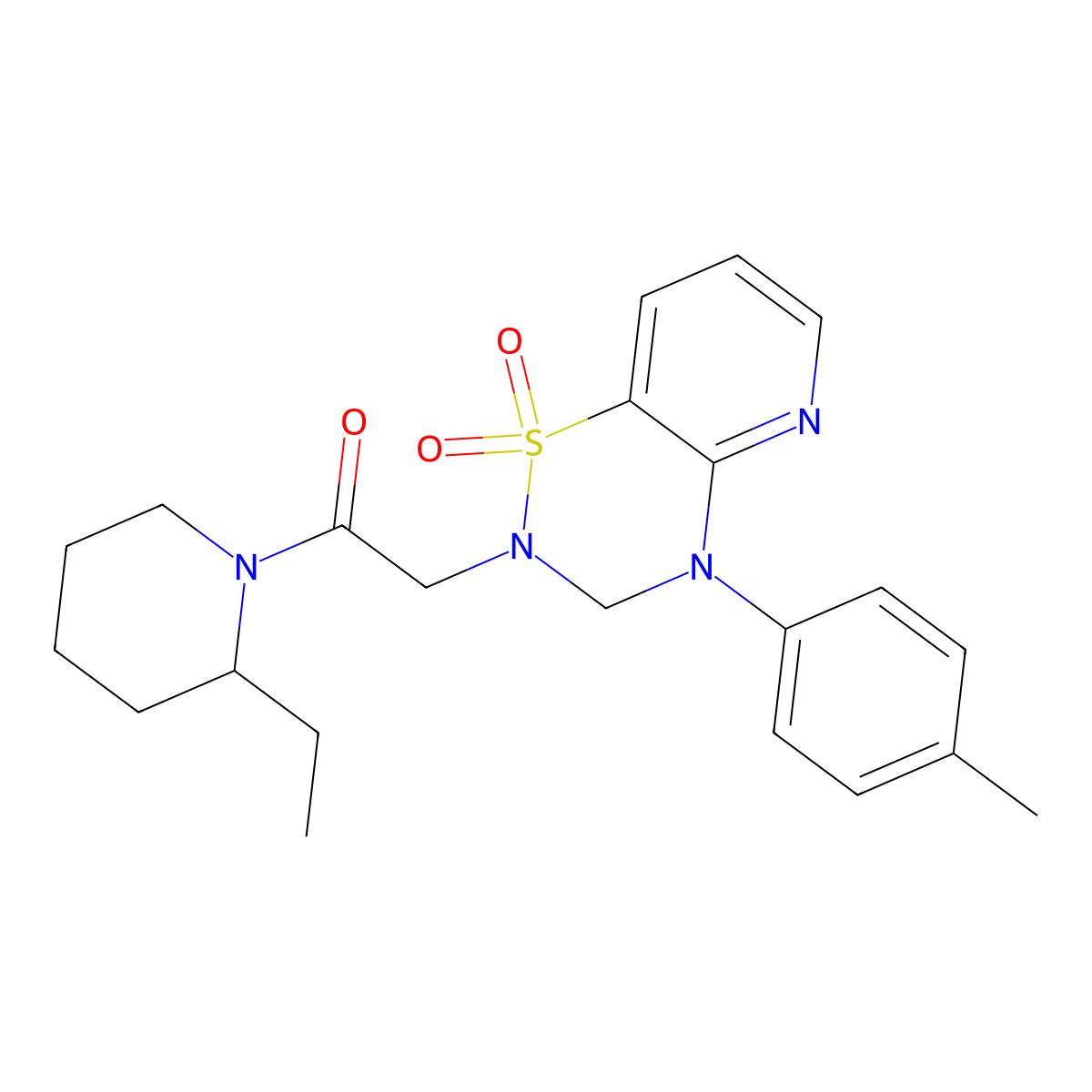 2-(1,1-dioxido-4-(p-tolyl)-3,4-dihydro-2H-pyrido[2,3-e][1,2,4]thiadiazin-2-yl)-1-(2-ethylpiperidin-1-yl)ethanone molecular structure, CAS 1251561-16-6