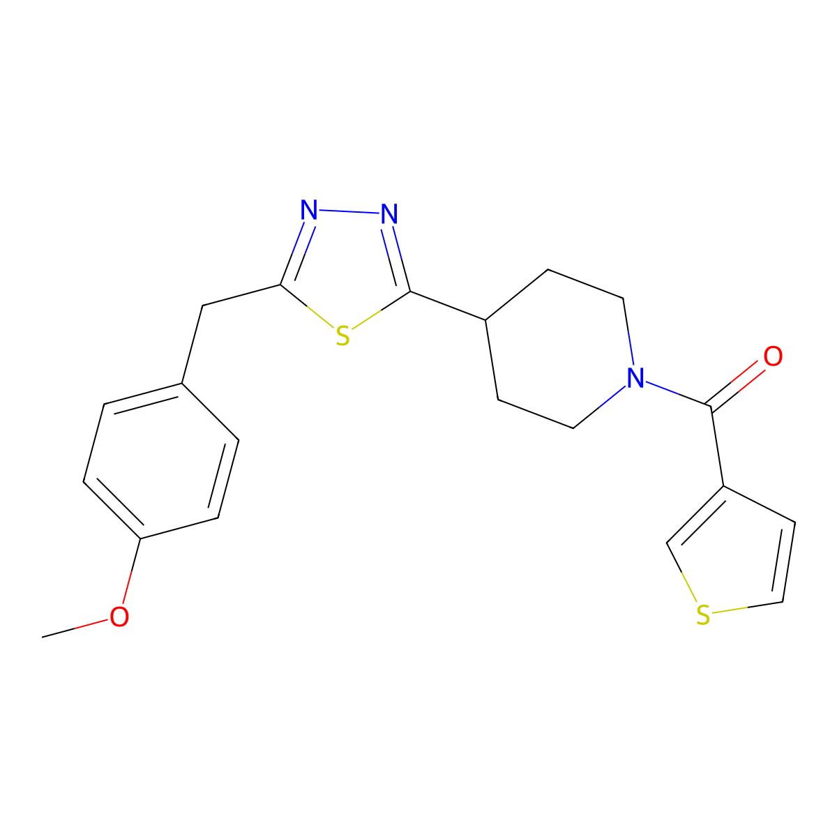 (4-(5-(4-Methoxybenzyl)-1,3,4-thiadiazol-2-yl)piperidin-1-yl)(thiophen-3-yl)methanone molecular structure, CAS 1251561-21-3