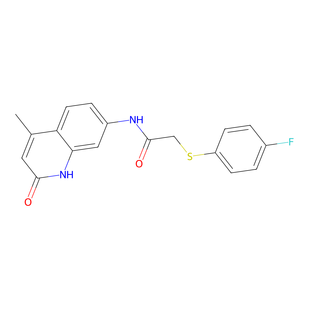2-[(4-fluorophenyl)sulfanyl]-N-(4-methyl-2-oxo-1,2-dihydroquinolin-7-yl)acetamide molecular structure, CAS 1251561-23-5