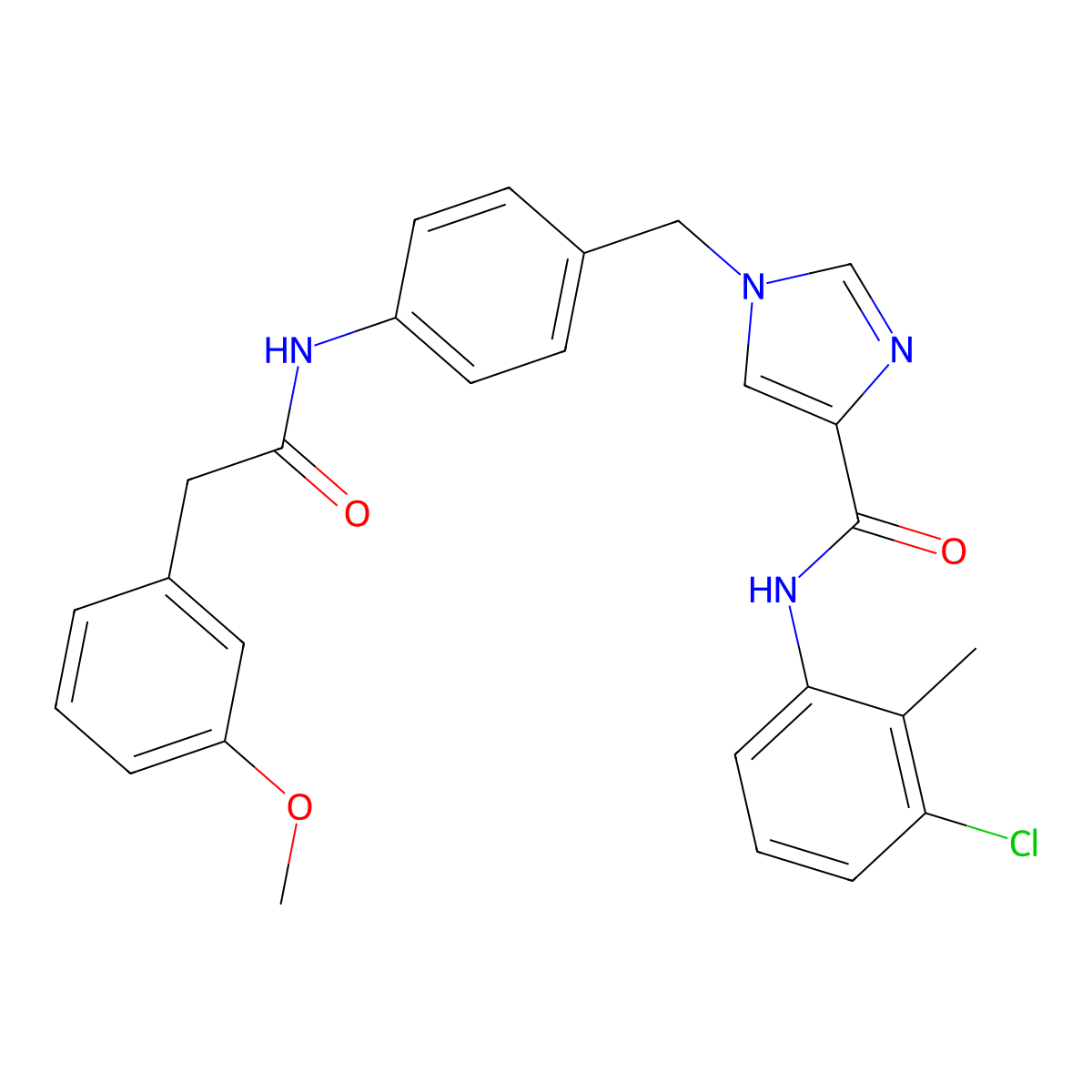 N-(3-chloro-2-methylphenyl)-1-(4-(2-(3-methoxyphenyl)acetamido)benzyl)-1H-imidazole-4-carboxamide molecular structure, CAS 1251561-30-4