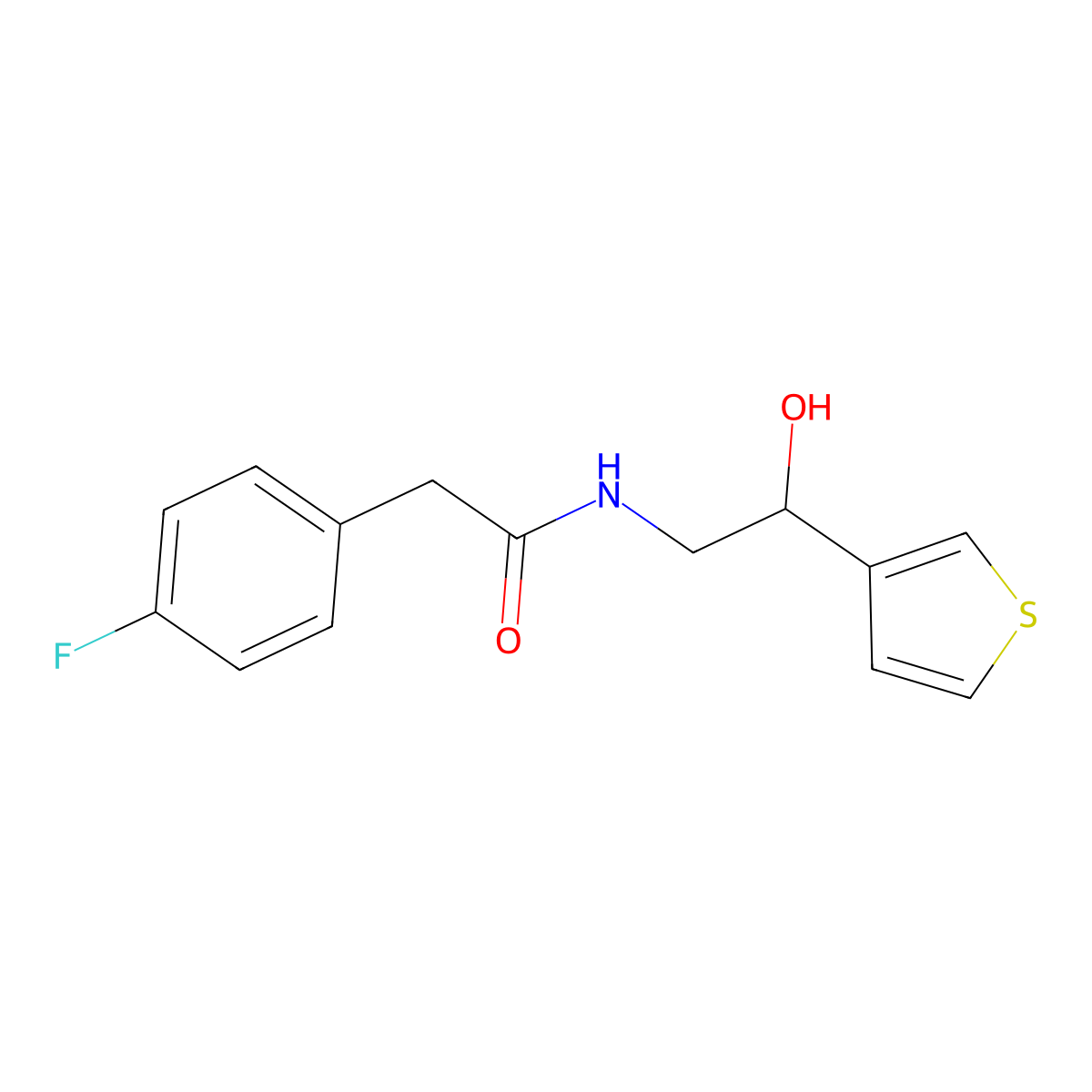 2-(4-fluorophenyl)-N-(2-hydroxy-2-(thiophen-3-yl)ethyl)acetamide molecular structure, CAS 1251561-37-1