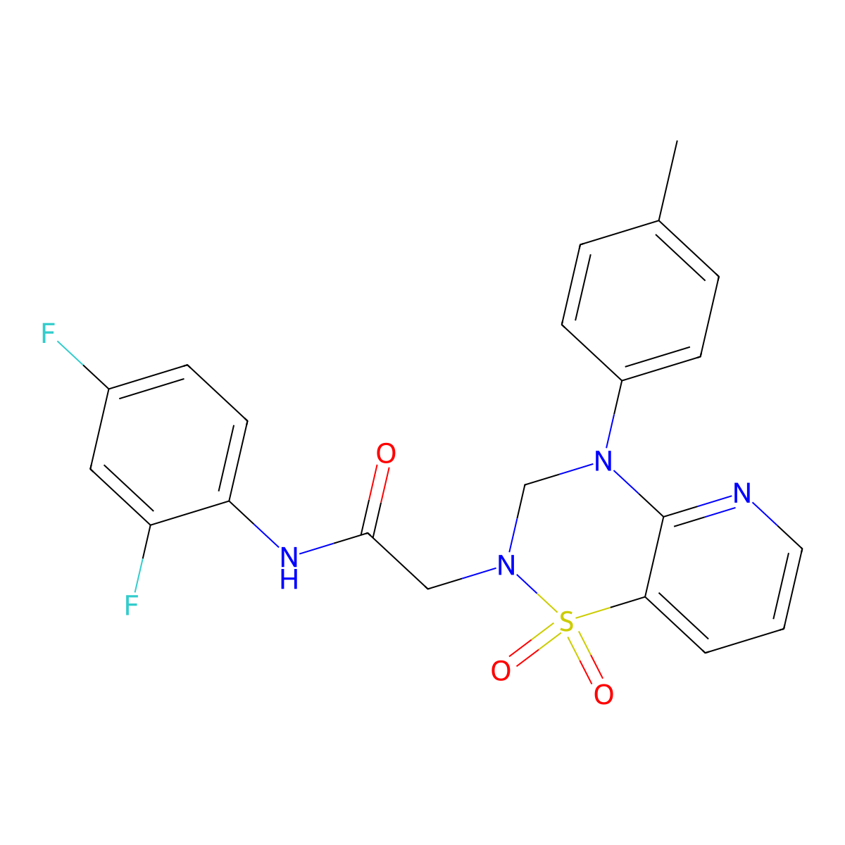 N-(2,4-difluorophenyl)-2-(1,1-dioxido-4-(p-tolyl)-3,4-dihydro-2H-pyrido[2,3-e][1,2,4]thiadiazin-2-yl)acetamide molecular structure, CAS 1251561-38-2