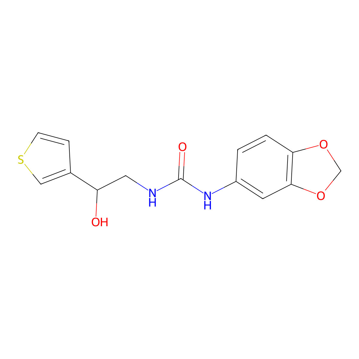 1-(Benzo[d][1,3]dioxol-5-yl)-3-(2-hydroxy-2-(thiophen-3-yl)ethyl)urea molecular structure, CAS 1251561-43-9