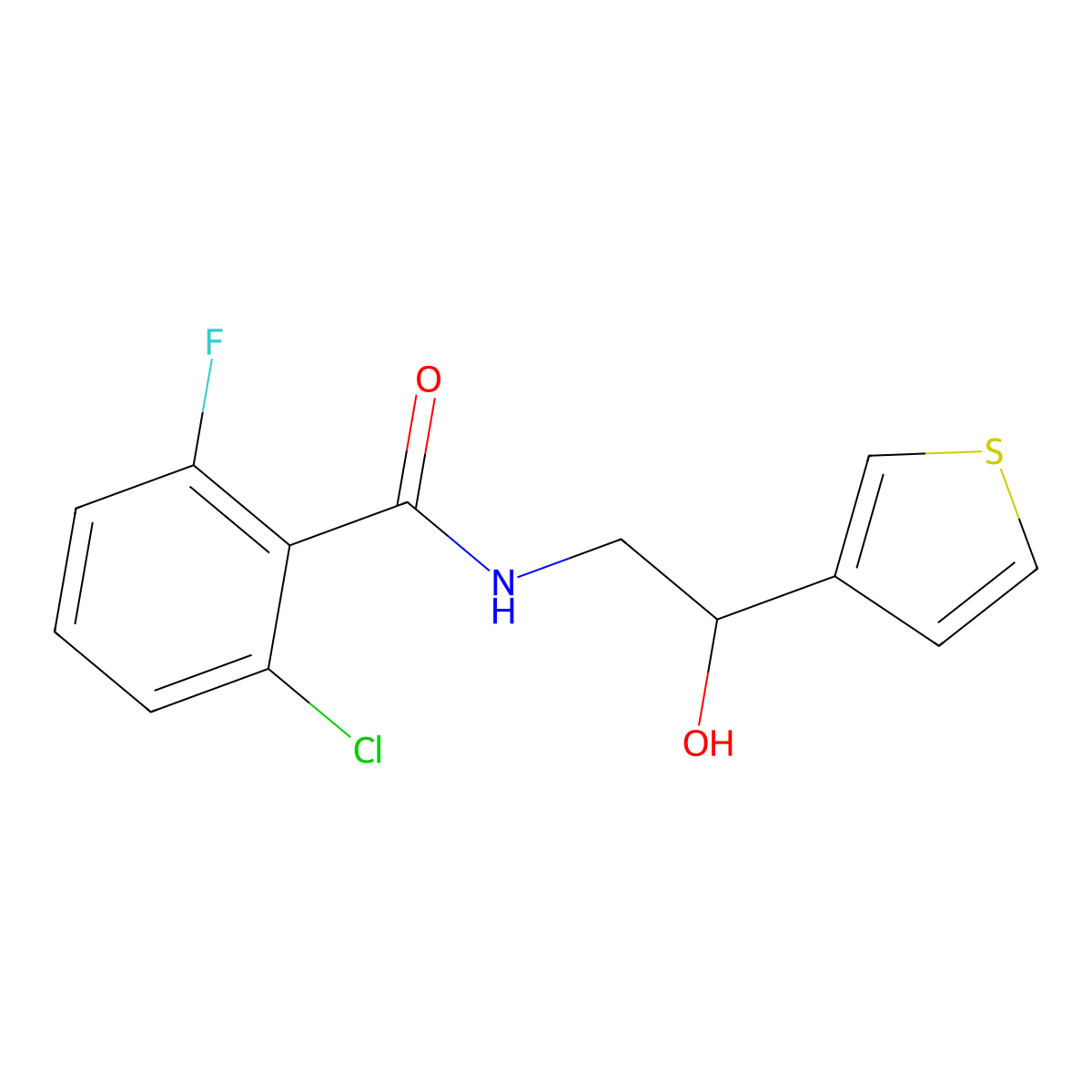 2-chloro-6-fluoro-N-(2-hydroxy-2-(thiophen-3-yl)ethyl)benzamide molecular structure, CAS 1251561-44-0