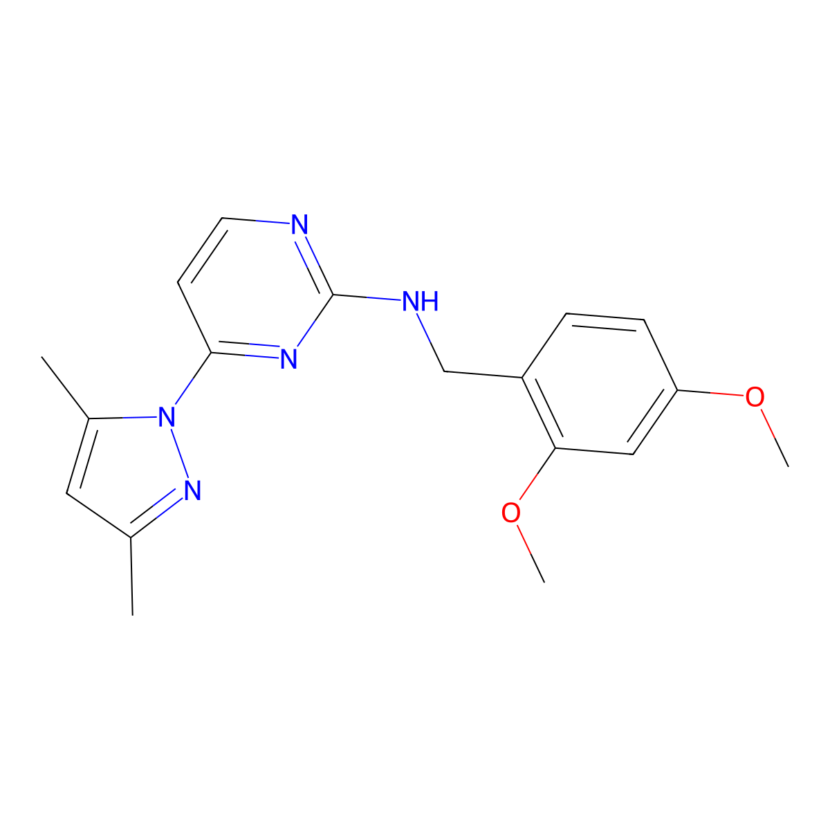 N-(2,4-dimethoxybenzyl)-4-(3,5-dimethyl-1H-pyrazol-1-yl)pyrimidin-2-amine molecular structure, CAS 1251561-48-4