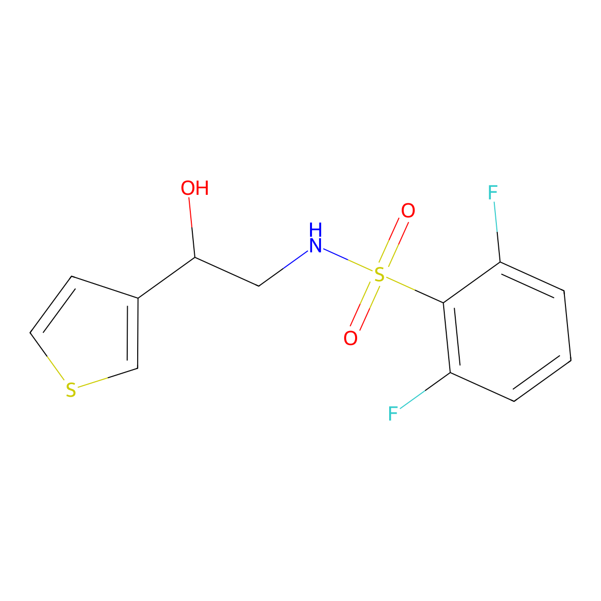 2,6-difluoro-N-(2-hydroxy-2-(thiophen-3-yl)ethyl)benzenesulfonamide molecular structure, CAS 1251561-50-8