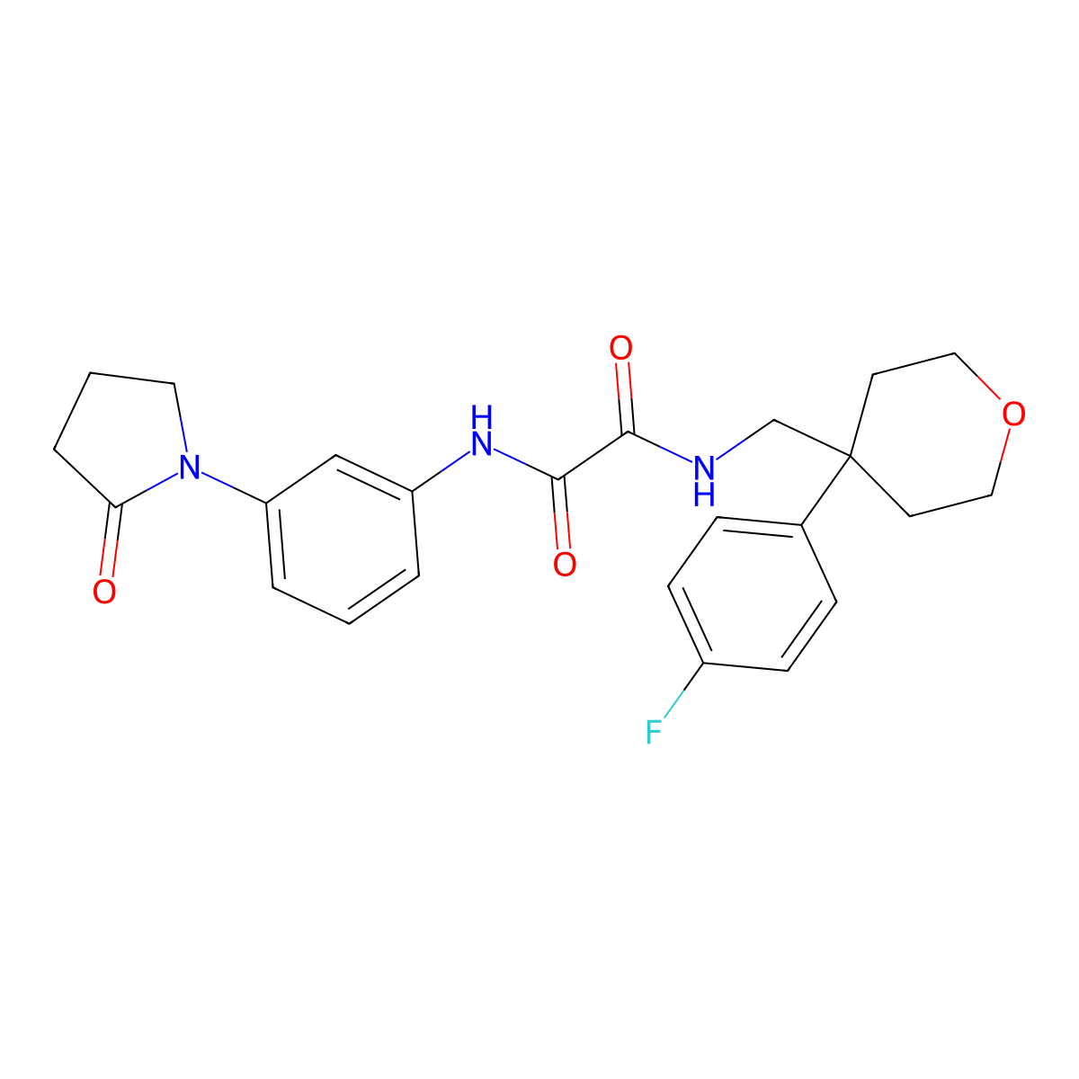 N1-((4-(4-fluorophenyl)tetrahydro-2H-pyran-4-yl)methyl)-N2-(3-(2-oxopyrrolidin-1-yl)phenyl)oxalamide molecular structure, CAS 1251561-55-3