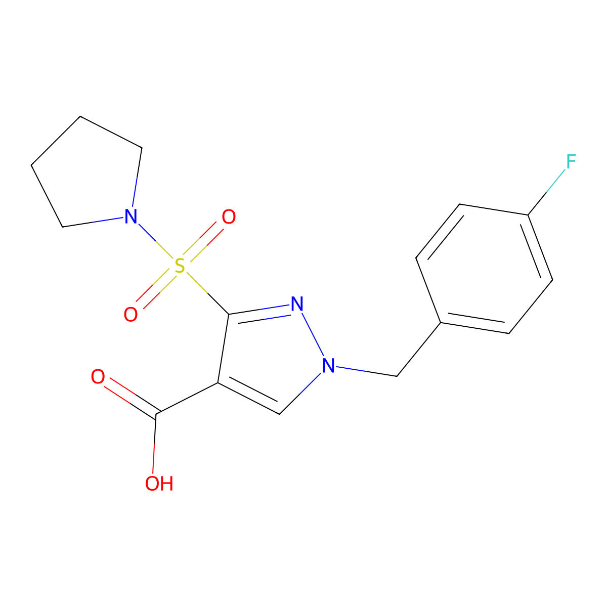 1-(4-fluorobenzyl)-3-(pyrrolidin-1-ylsulfonyl)-1H-pyrazole-4-carboxylic acid molecular structure, CAS 1251561-61-1
